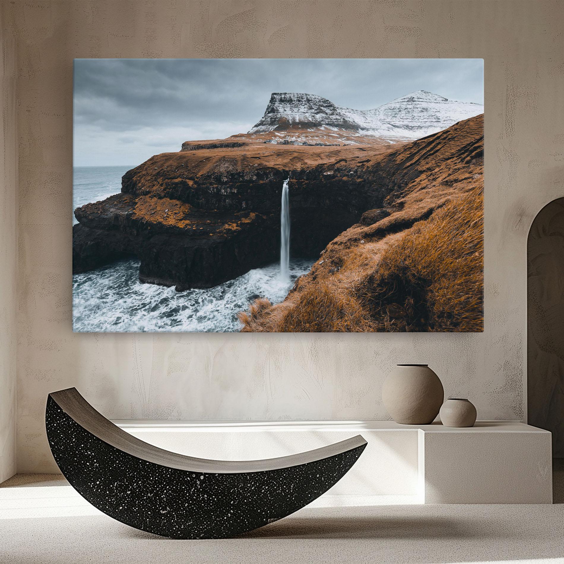Tablou Canvas Black Houses Waterfall mockup 8