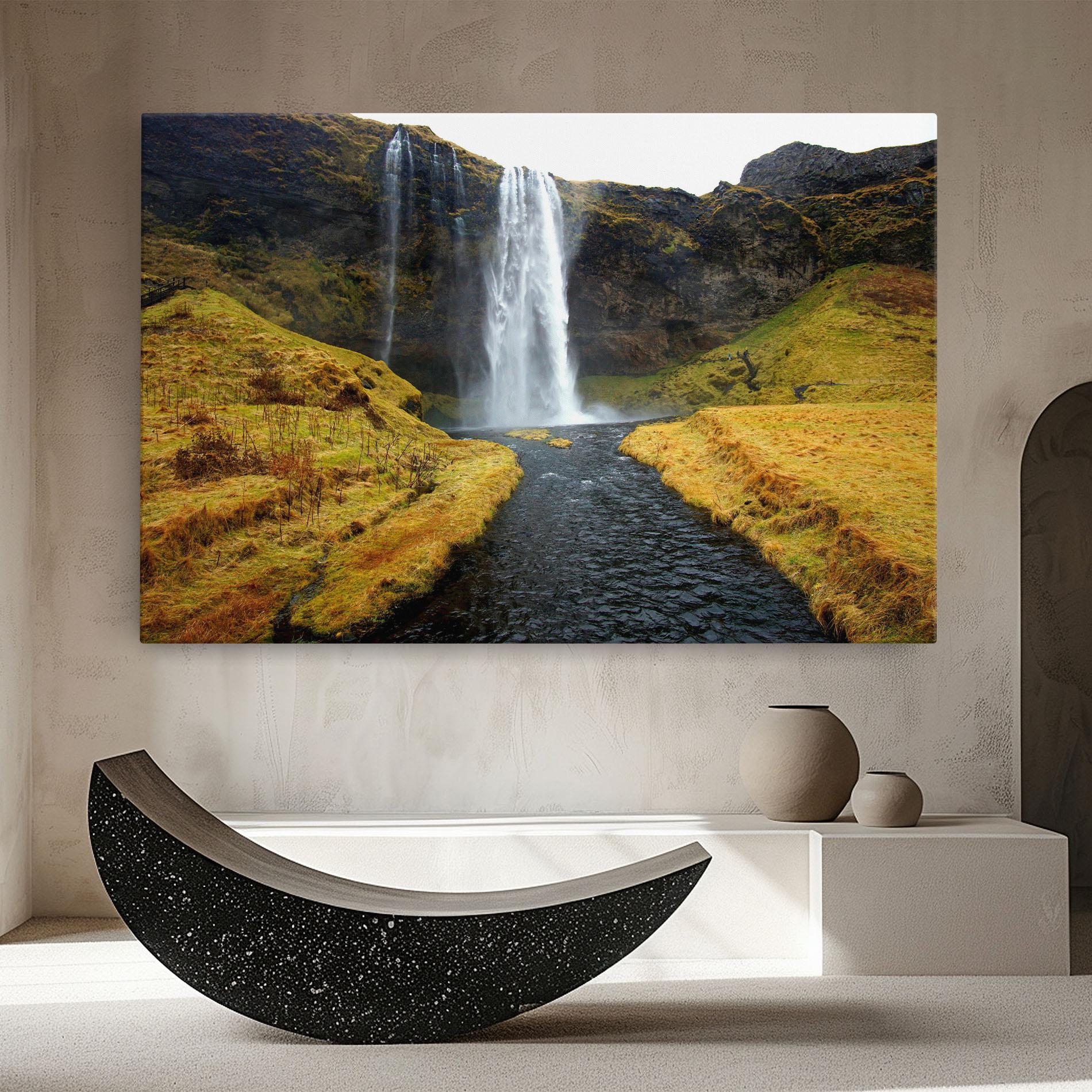 Tablou Canvas Yellow Grass Waterfall mockup 8