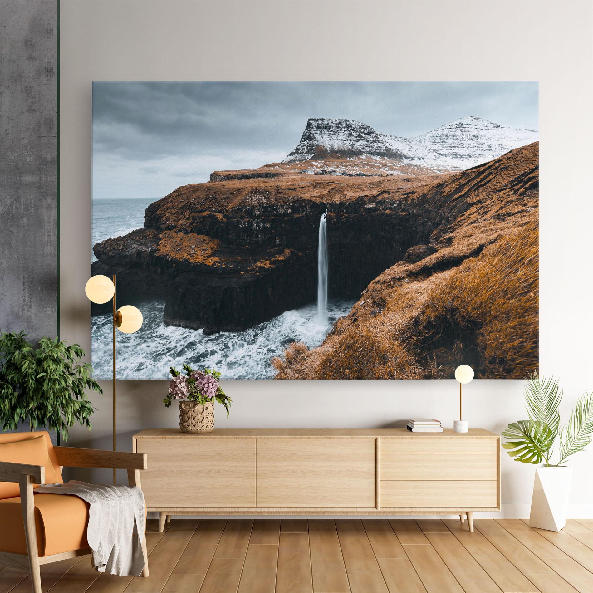 Tablou Canvas Black Houses Waterfall mockup 9