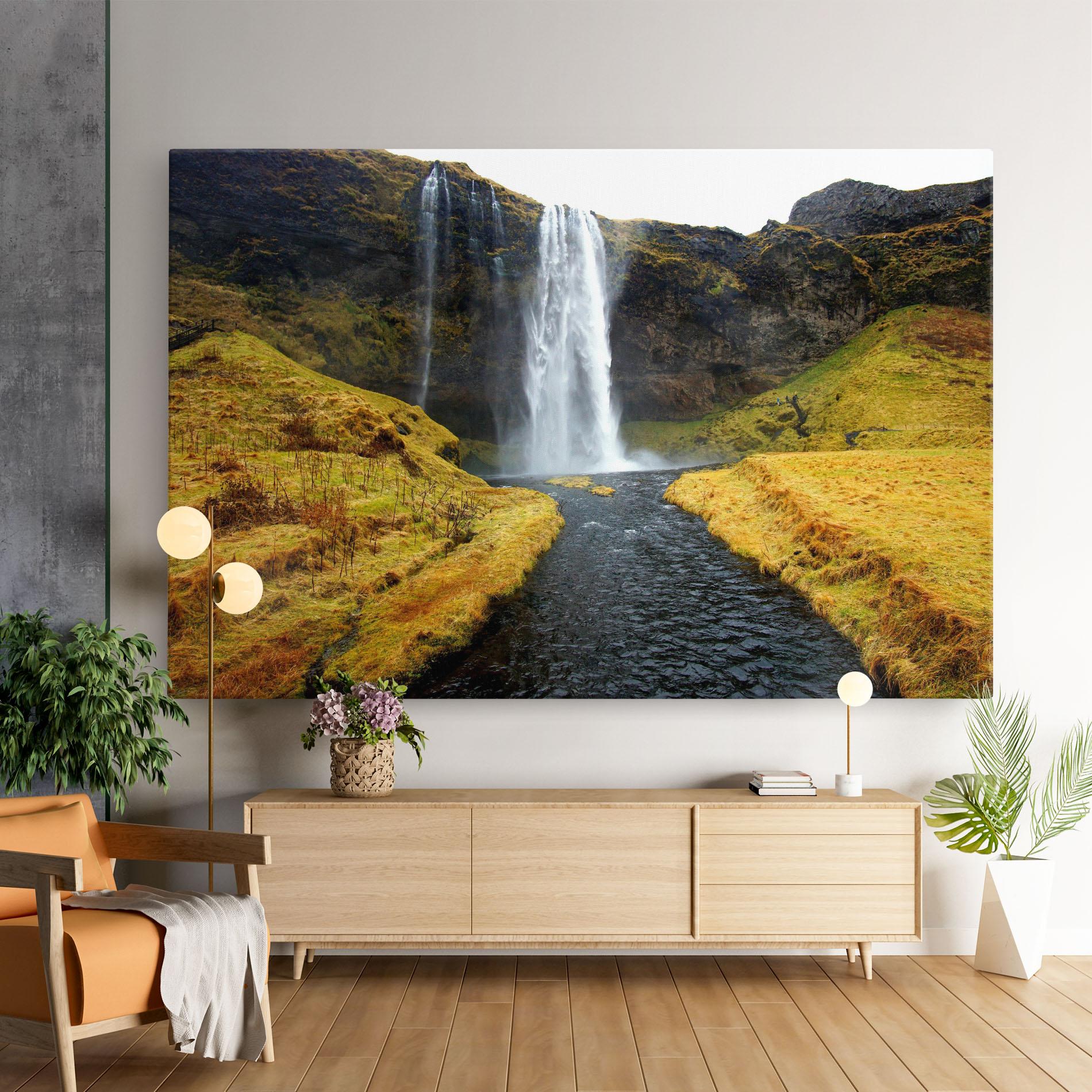 Tablou Canvas Yellow Grass Waterfall mockup 9