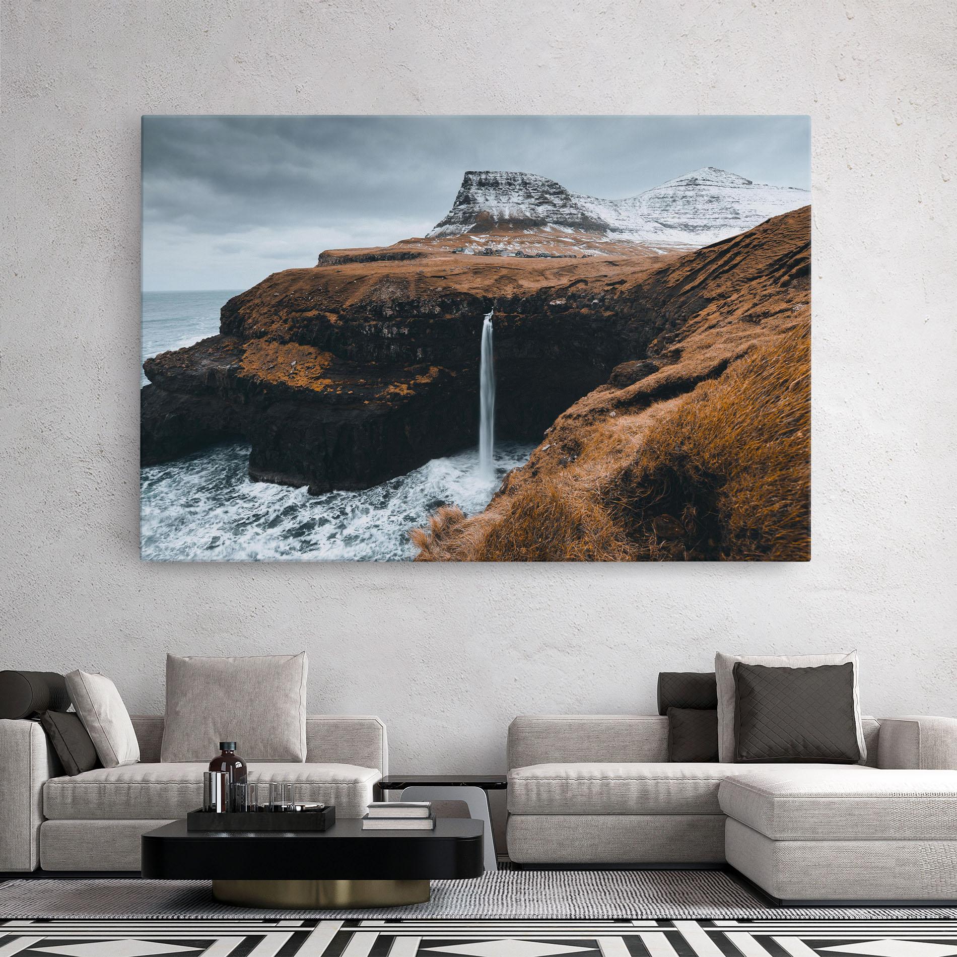 Tablou Canvas Black Houses Waterfall mockup 2