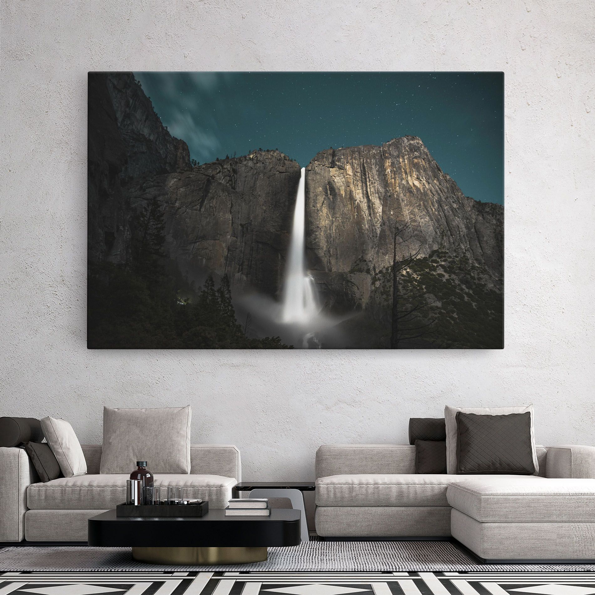 Dark Blue Sky Waterfall mockup 2