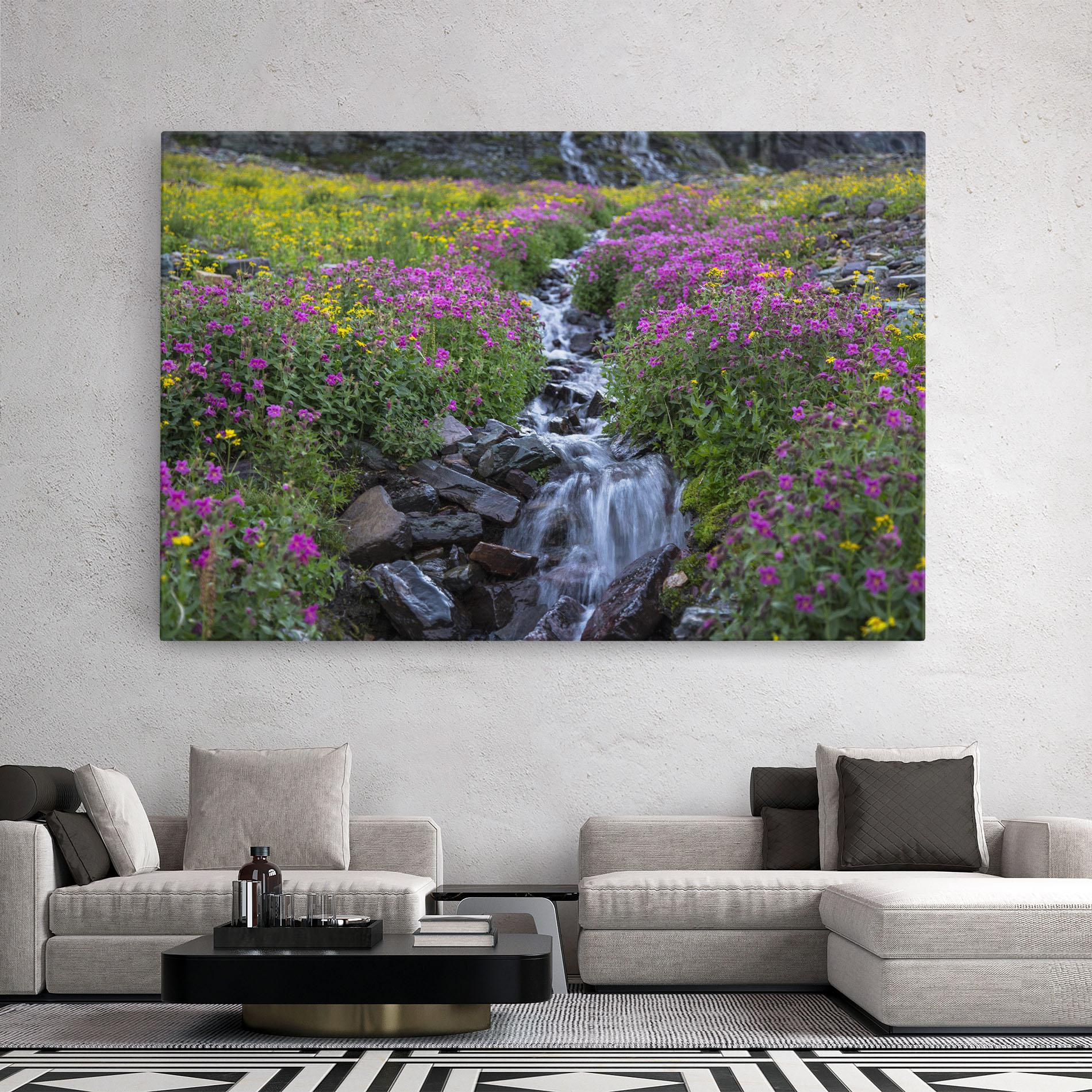 Tablou Canvas Purple Field Waterfall mockup 2