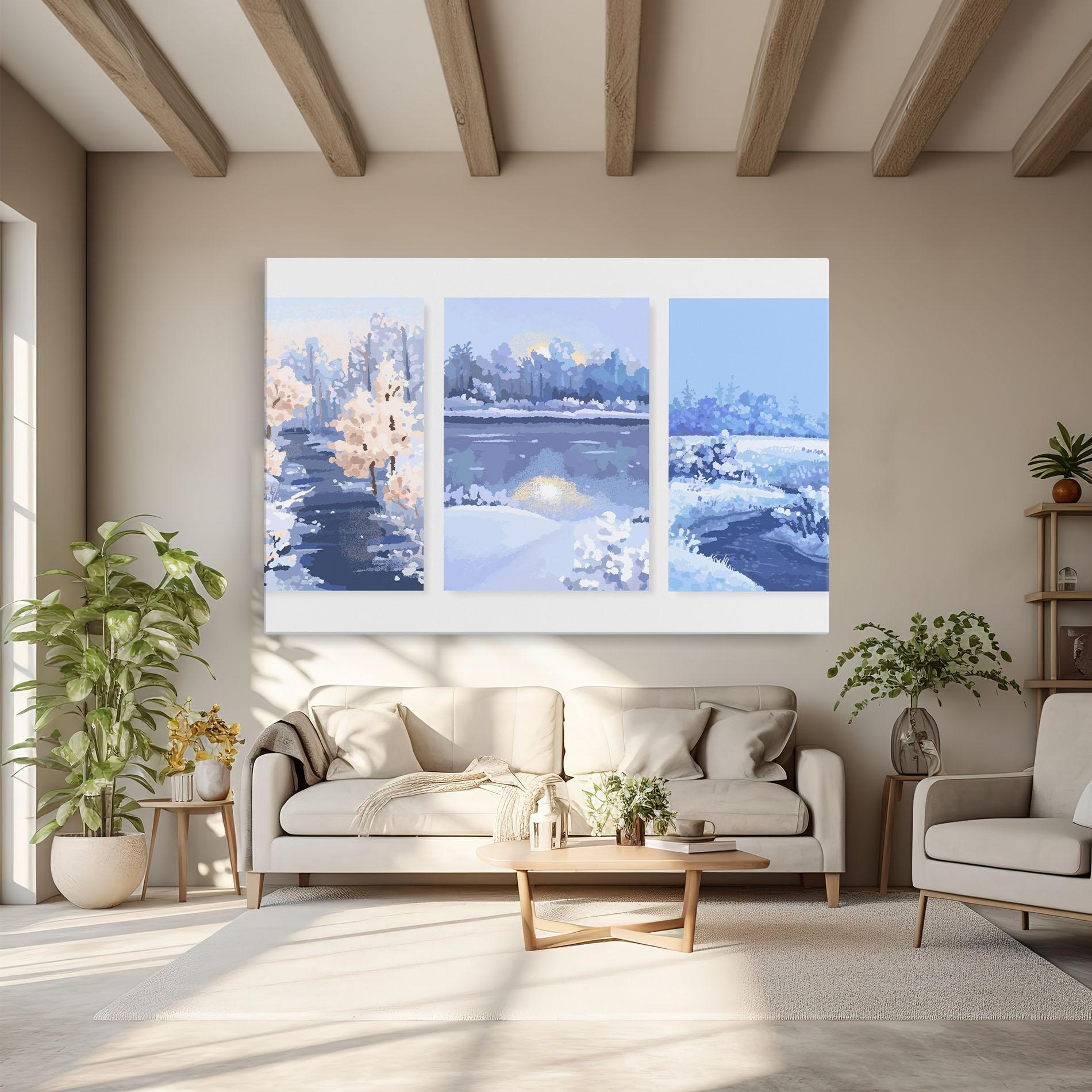 Tablou Canvas Winter_landscape_with_forest_and_field_vector_illustration14 mockup 6