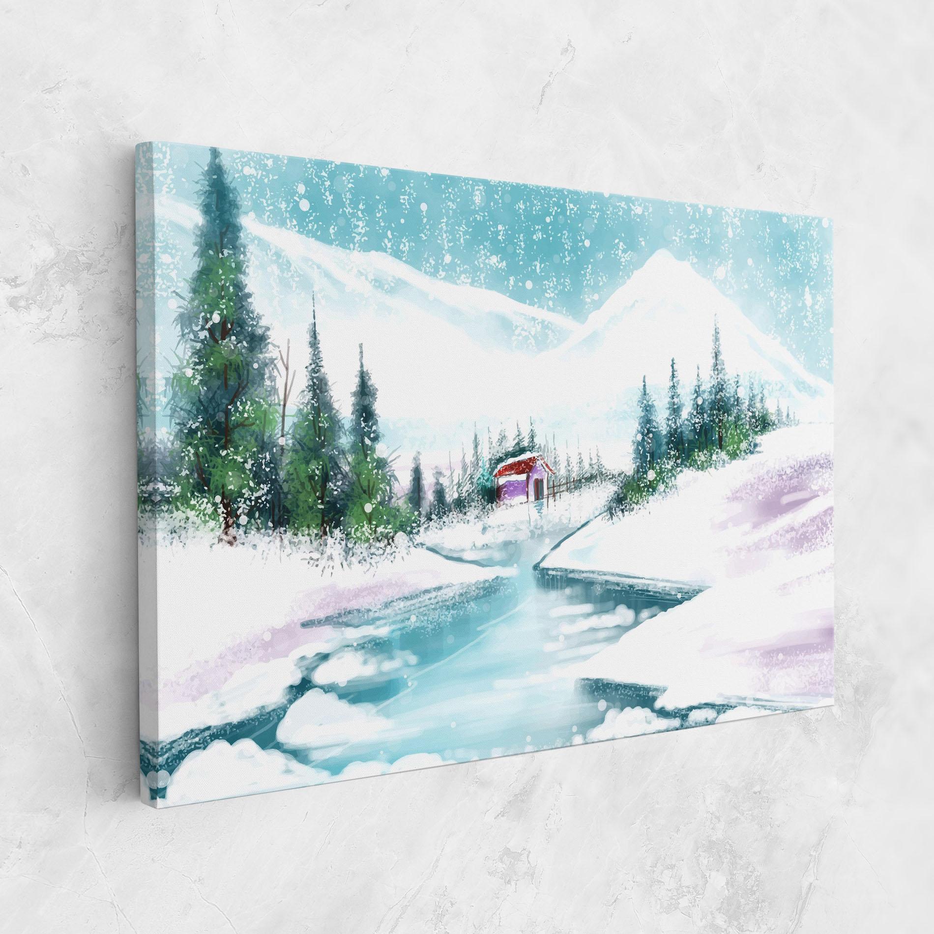 Tablou Canvas Purple House Winter mockup 1