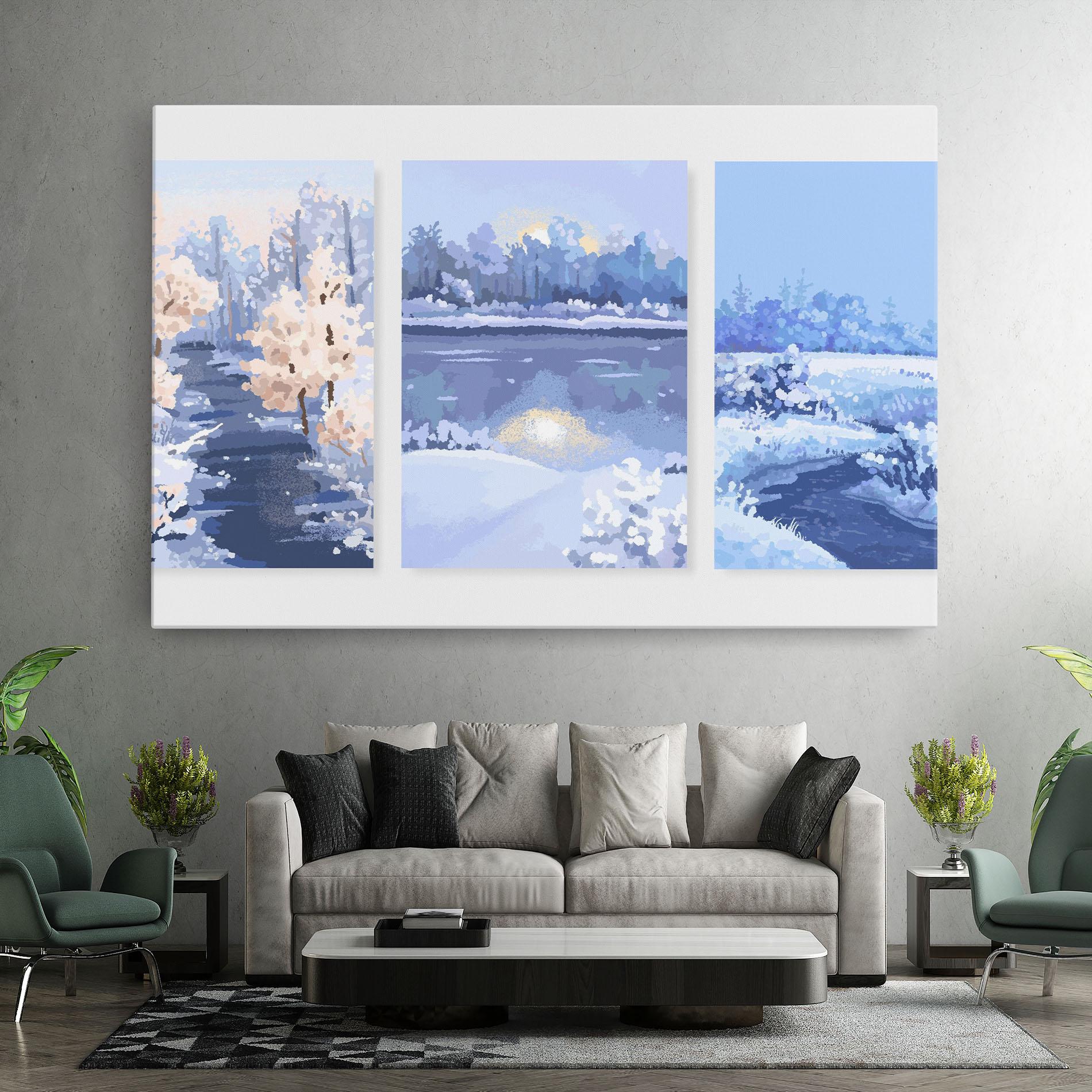 Tablou Canvas Winter_landscape_with_forest_and_field_vector_illustration14 mockup 7