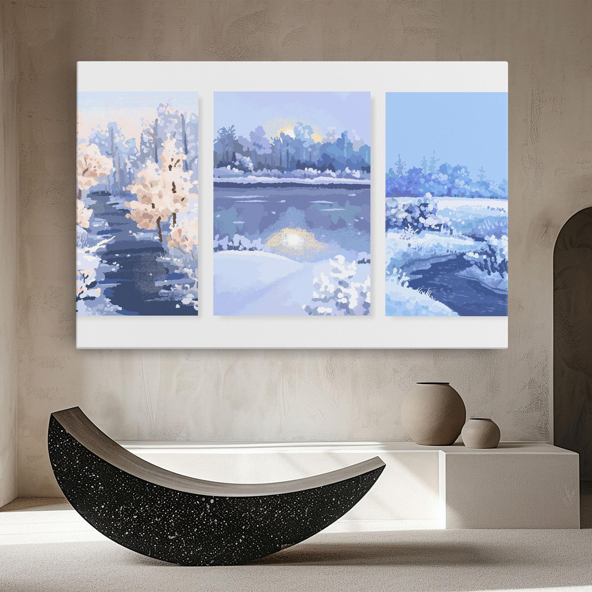 Tablou Canvas Winter_landscape_with_forest_and_field_vector_illustration14 mockup 8