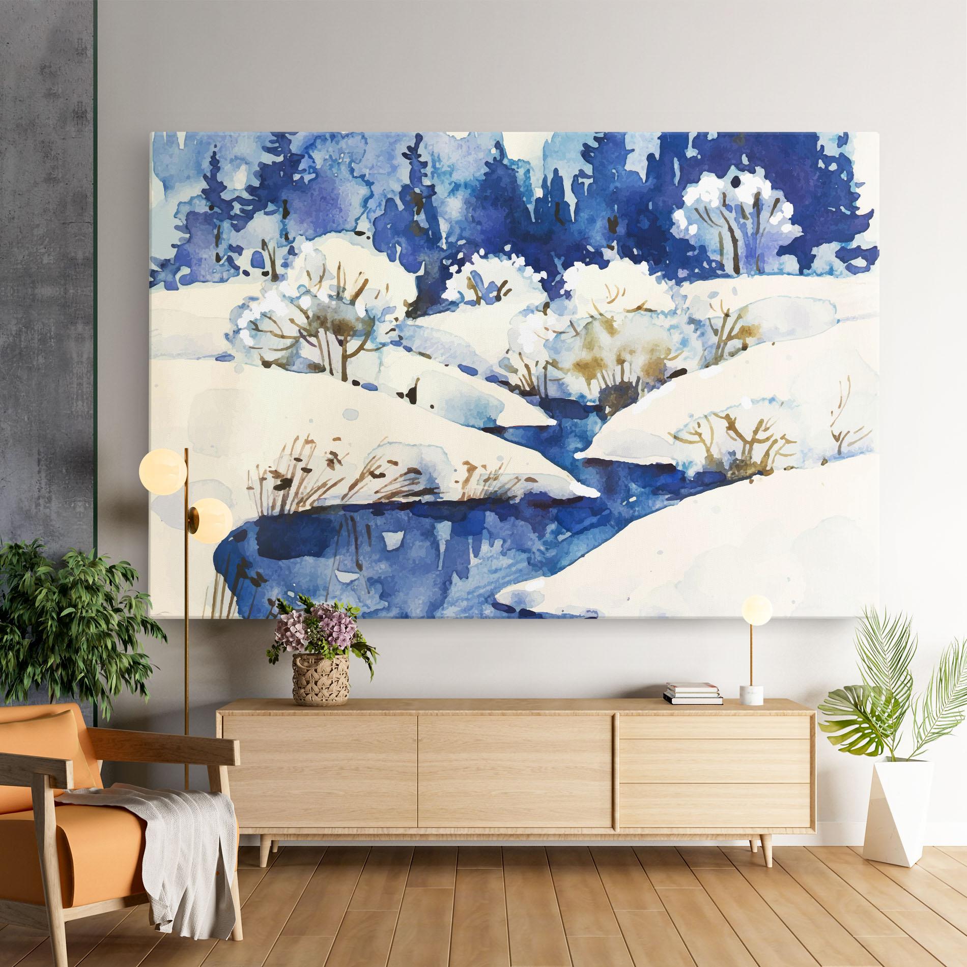 Tablou Canvas Blue Trees Winter mockup 9