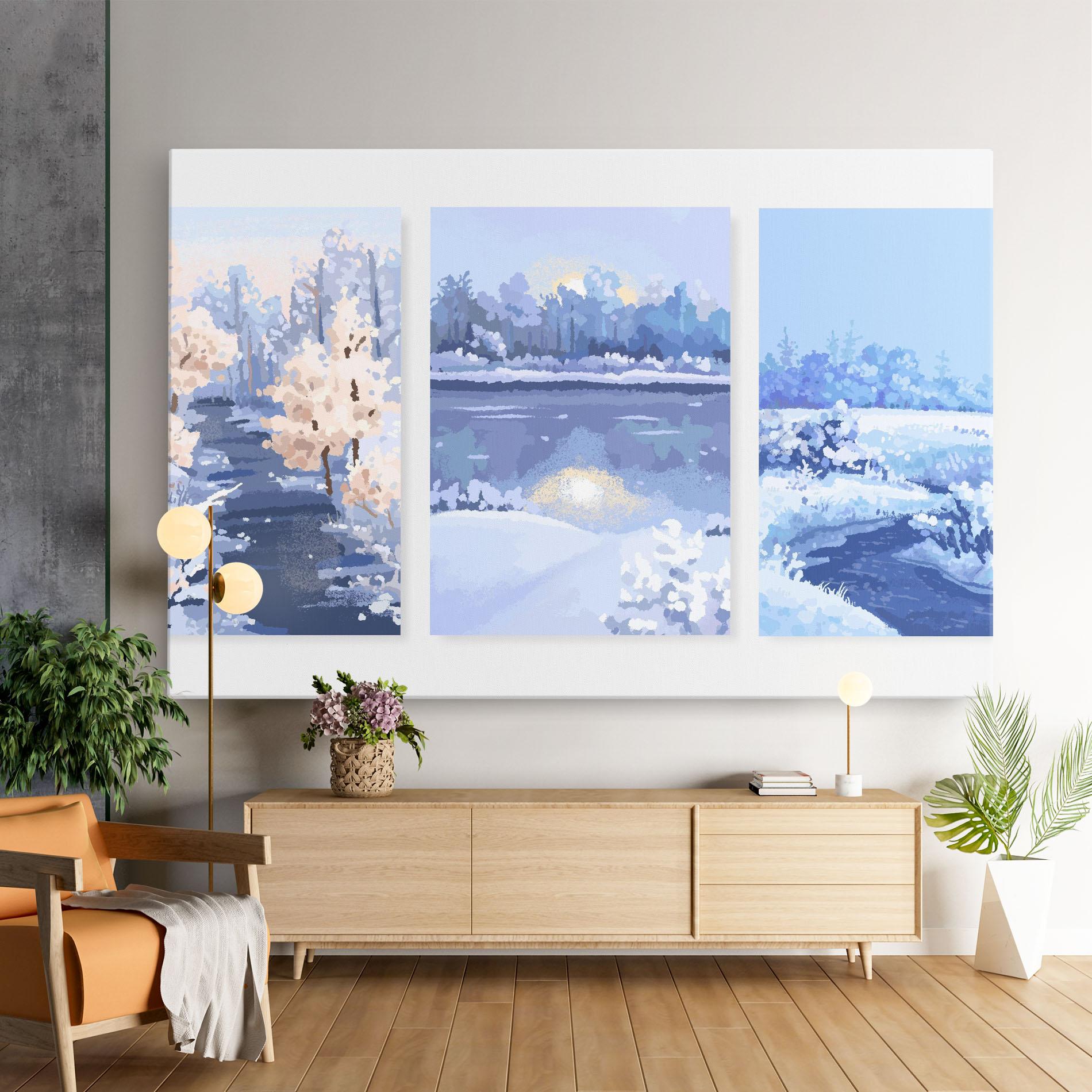 Tablou Canvas Winter_landscape_with_forest_and_field_vector_illustration14 mockup 9
