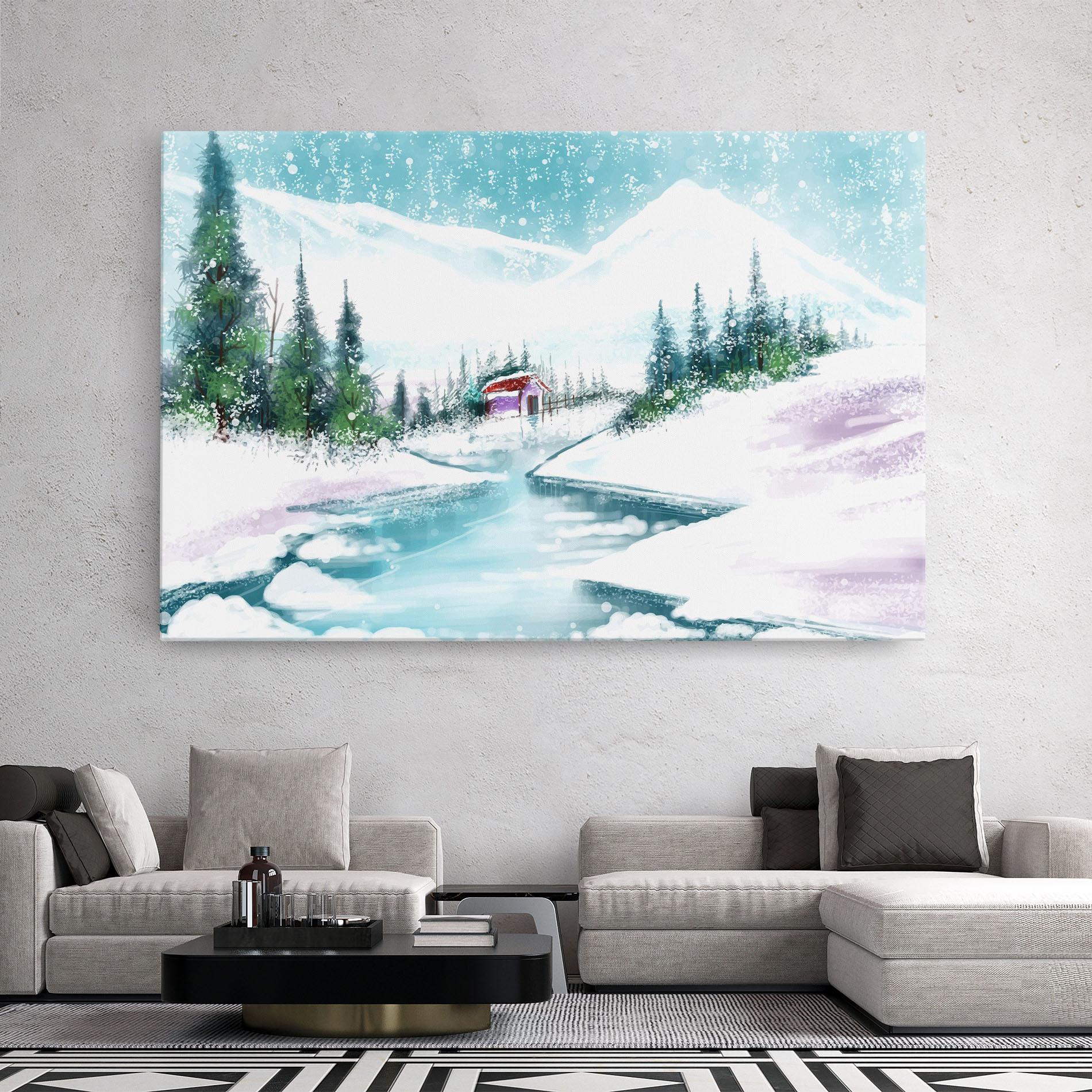 Tablou Canvas Purple House Winter mockup 2