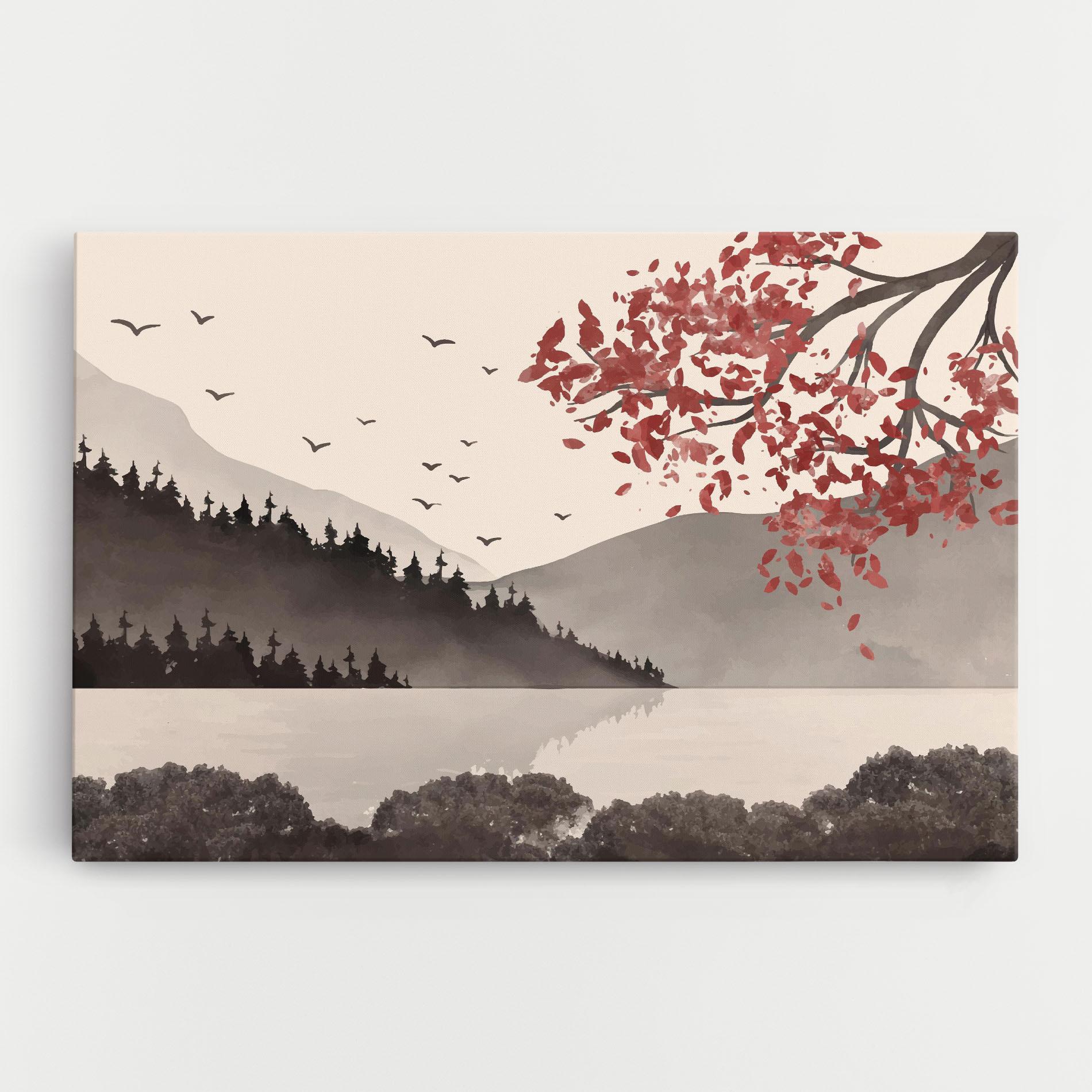 Tablou Canvas Red Tree Lake mockup 0