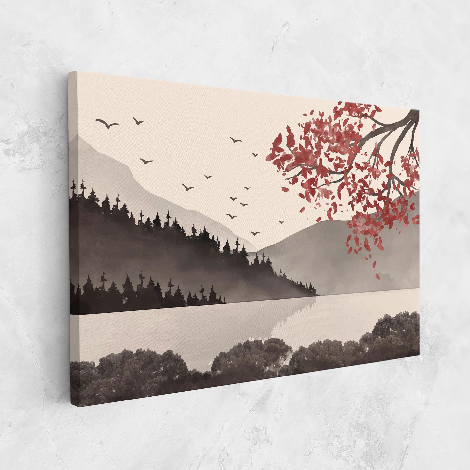 Tablou Canvas Red Tree Lake mockup 1