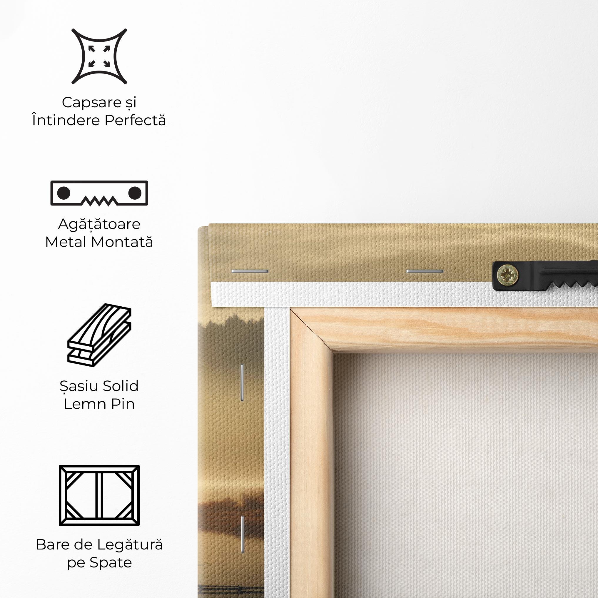 Tablou Canvas The Sun Is Rising Over A River In A Foggy Forest mockup 5