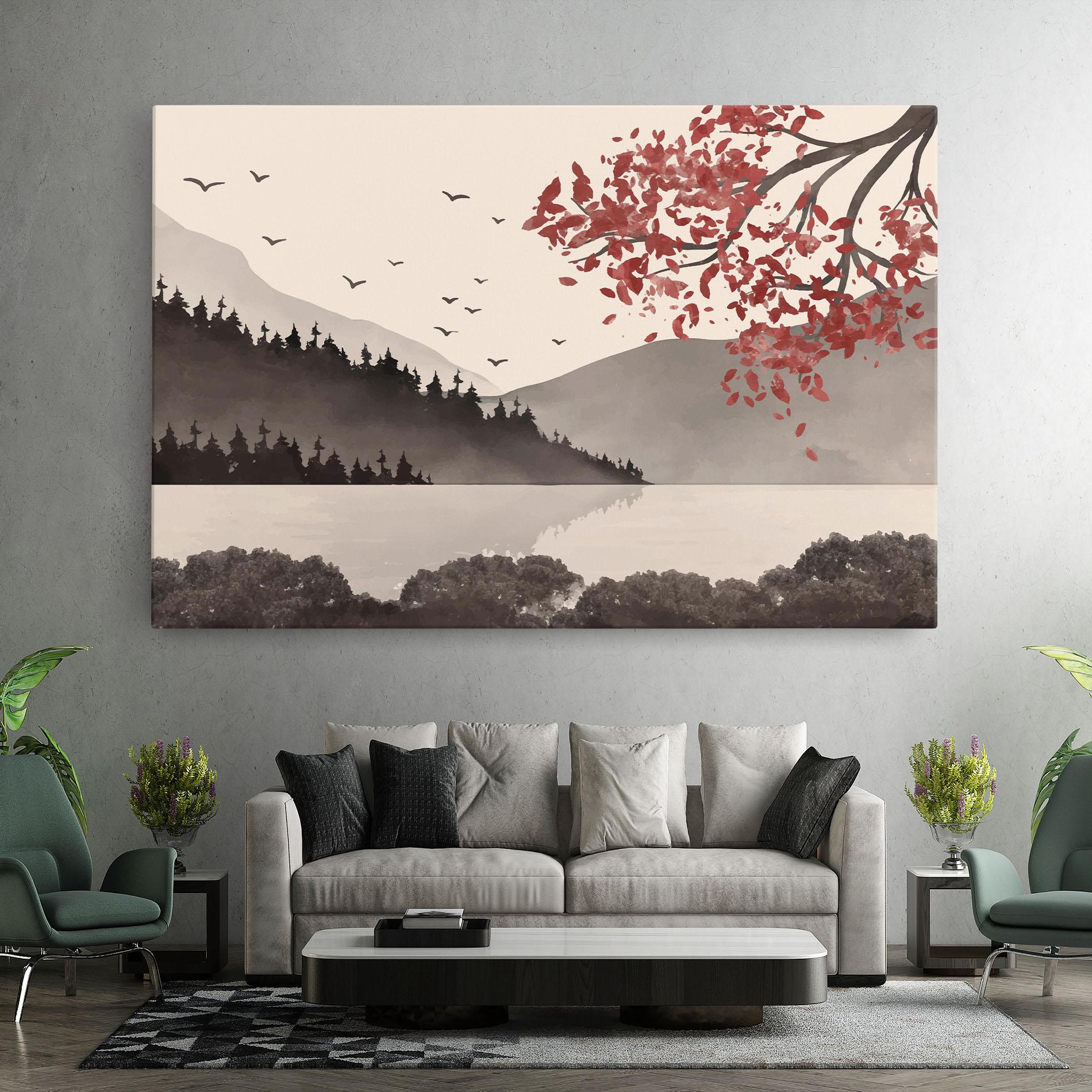 Tablou Canvas Red Tree Lake mockup 7