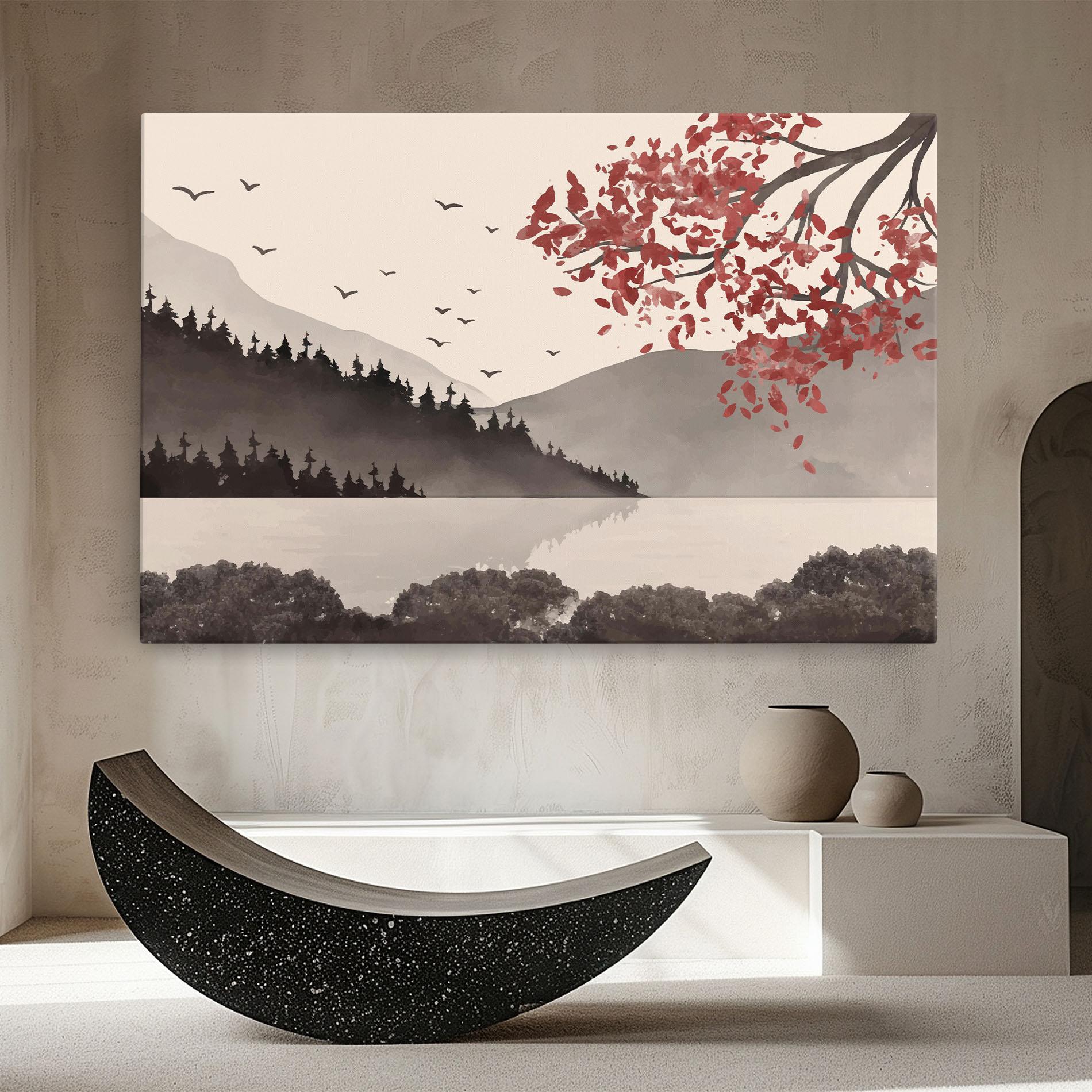 Tablou Canvas Red Tree Lake mockup 8