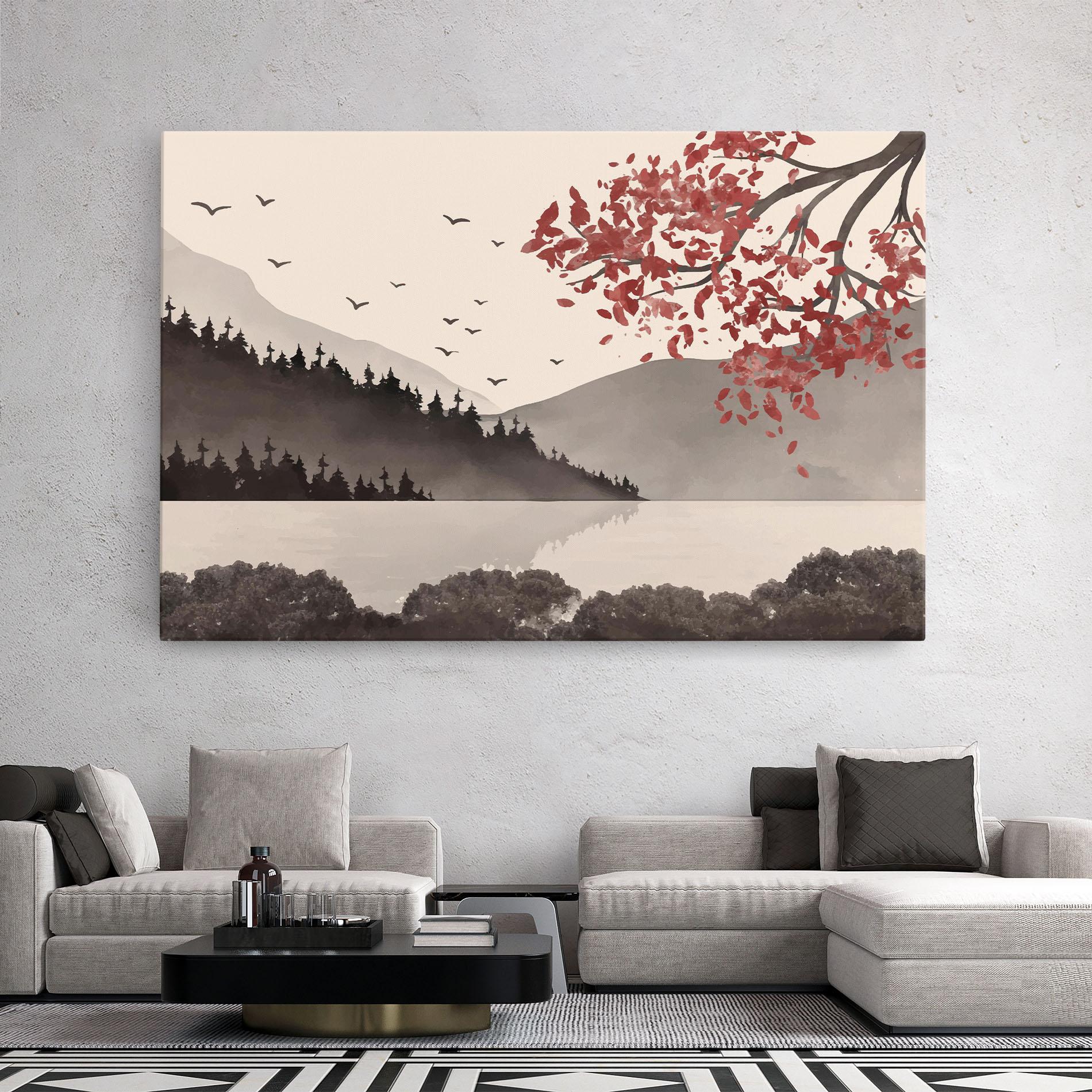 Tablou Canvas Red Tree Lake mockup 2