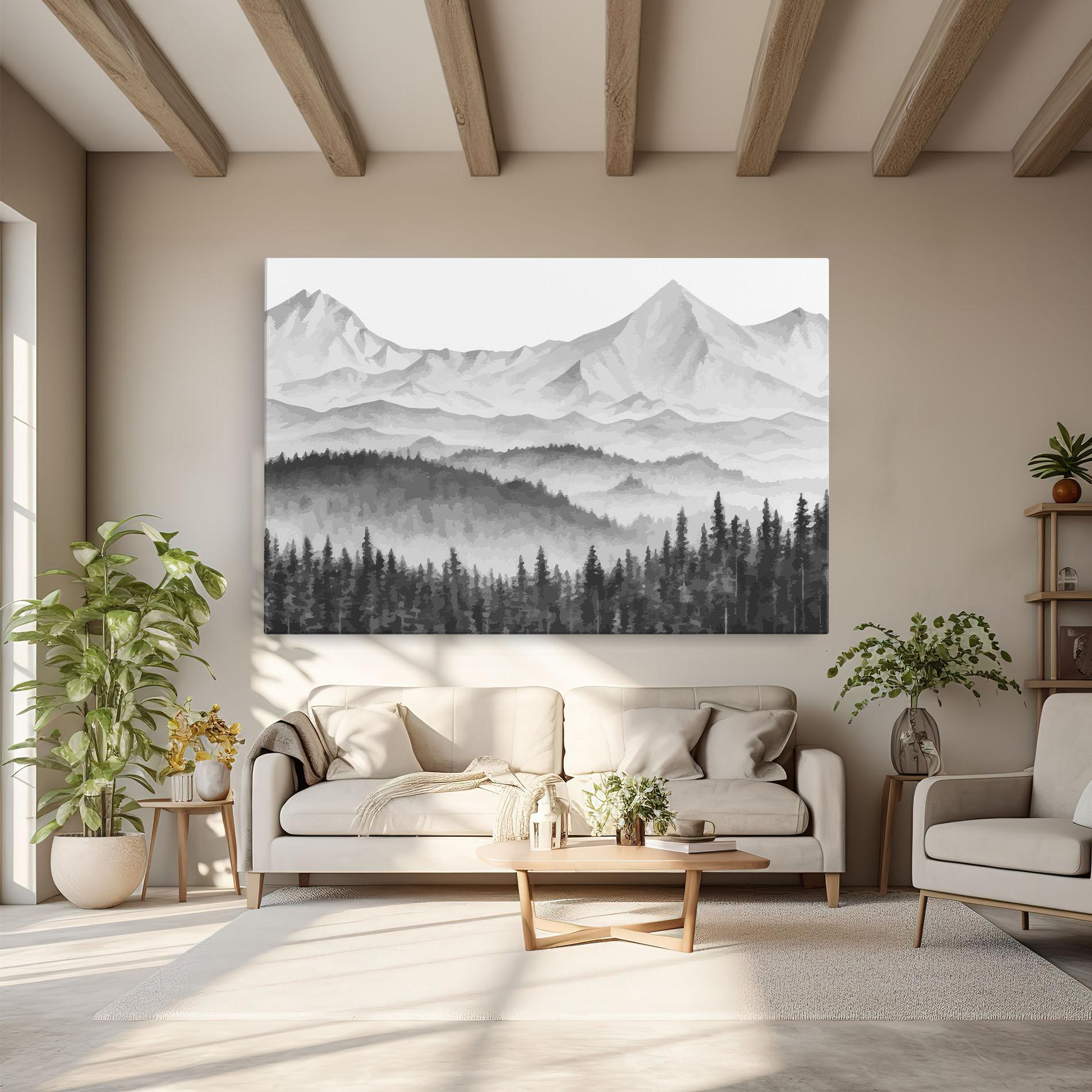 Tablou Canvas Grey Mountain Drawing mockup 6