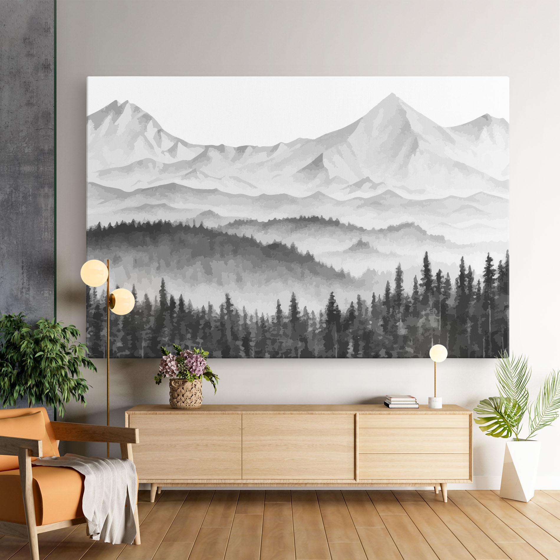 Tablou Canvas Grey Mountain Drawing mockup 9
