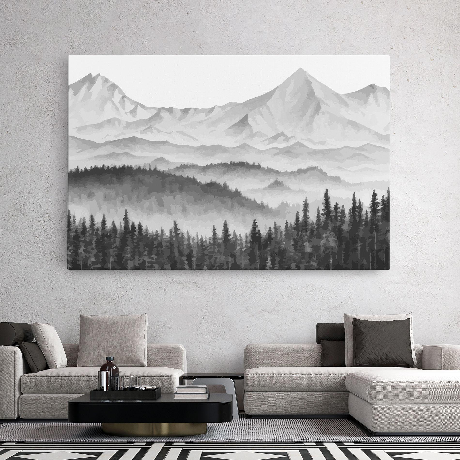 Tablou Canvas Grey Mountain Drawing mockup 2