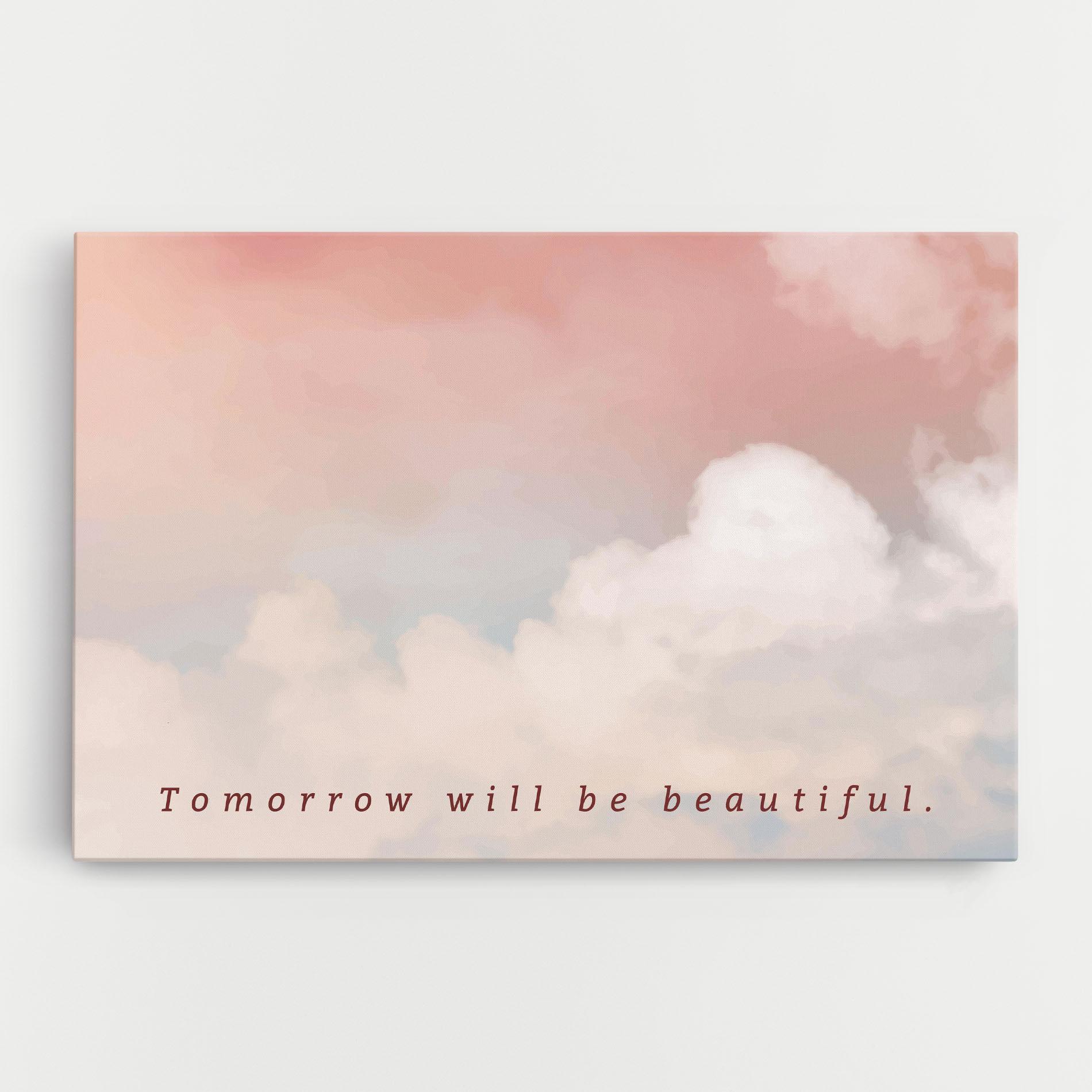 Tablou Canvas Clouds Text Pink Blue mockup 0