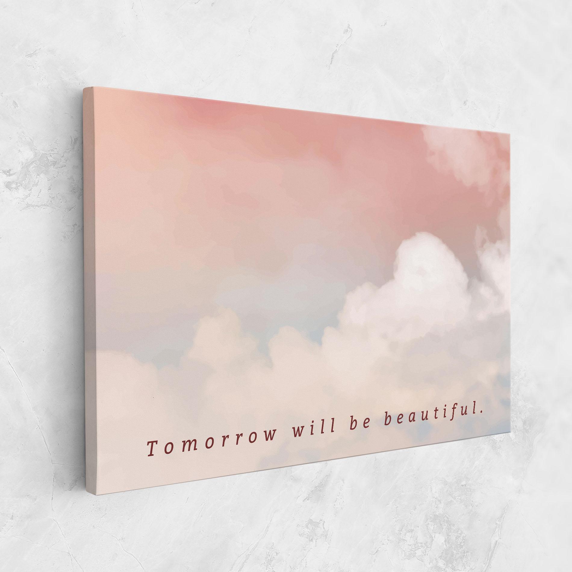 Tablou Canvas Clouds Text Pink Blue mockup 1