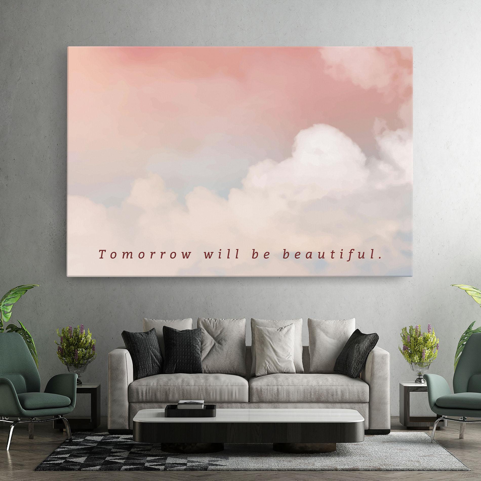 Tablou Canvas Clouds Text Pink Blue mockup 7