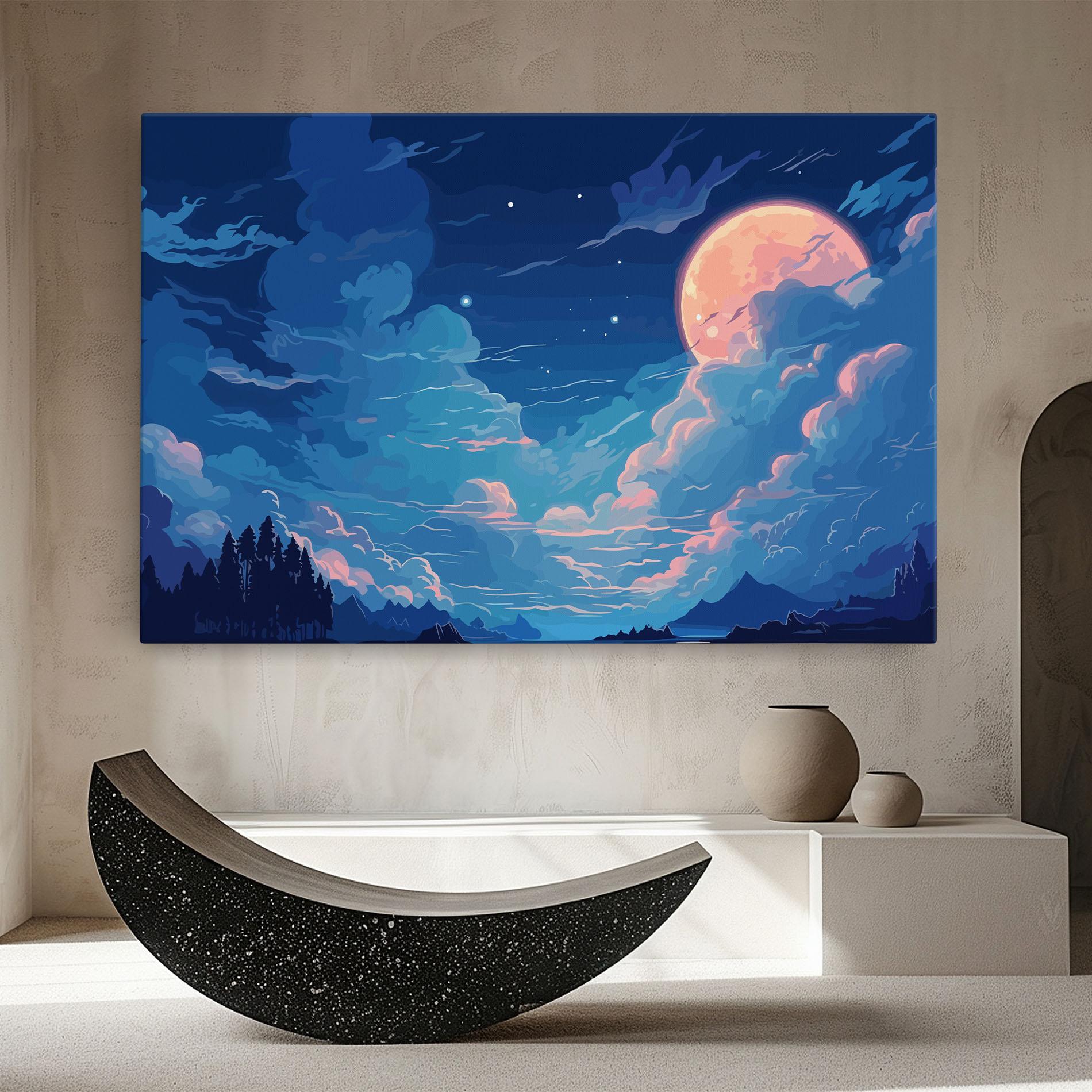 Tablou Canvas Blue Cloud Moon mockup 8