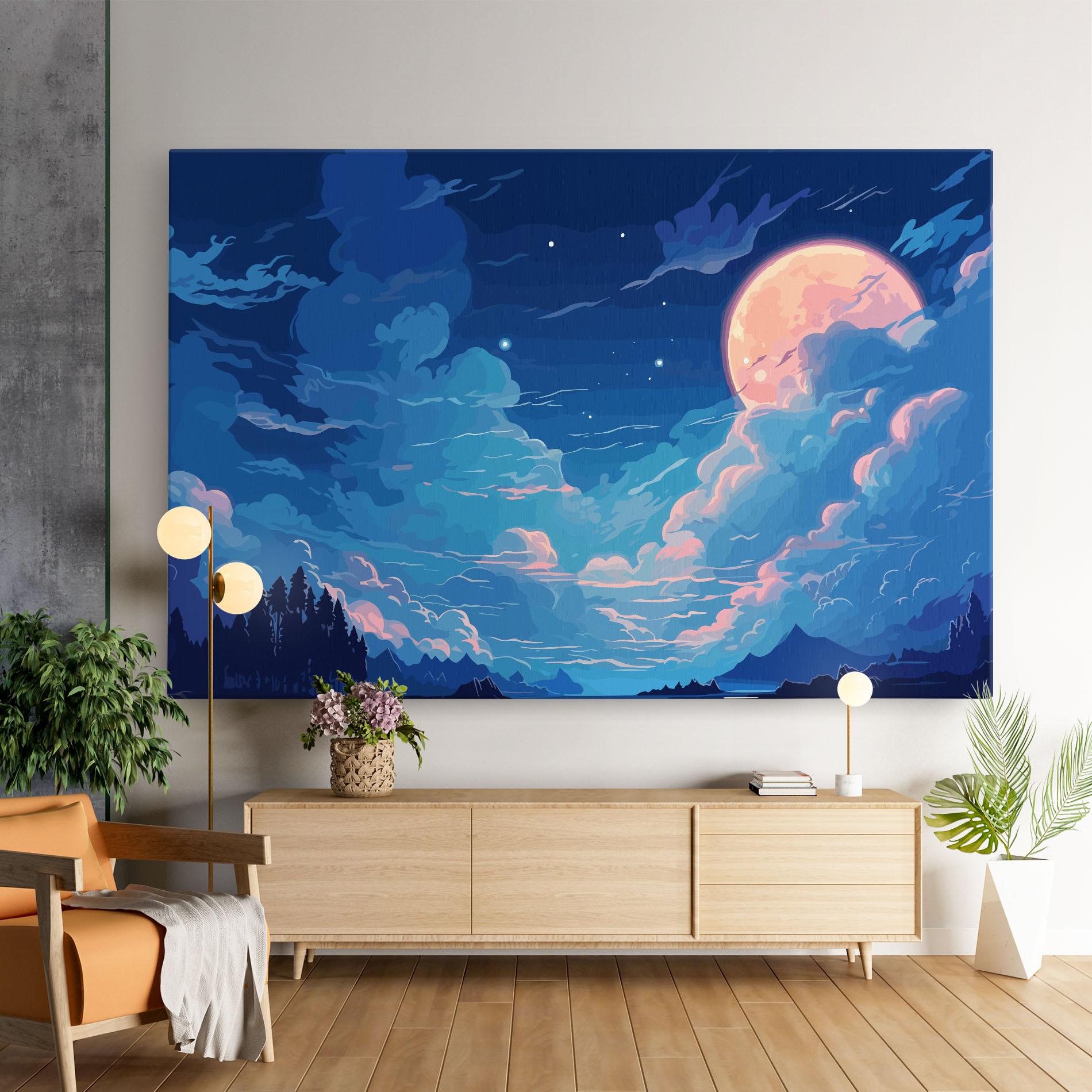 Tablou Canvas Blue Cloud Moon mockup 9