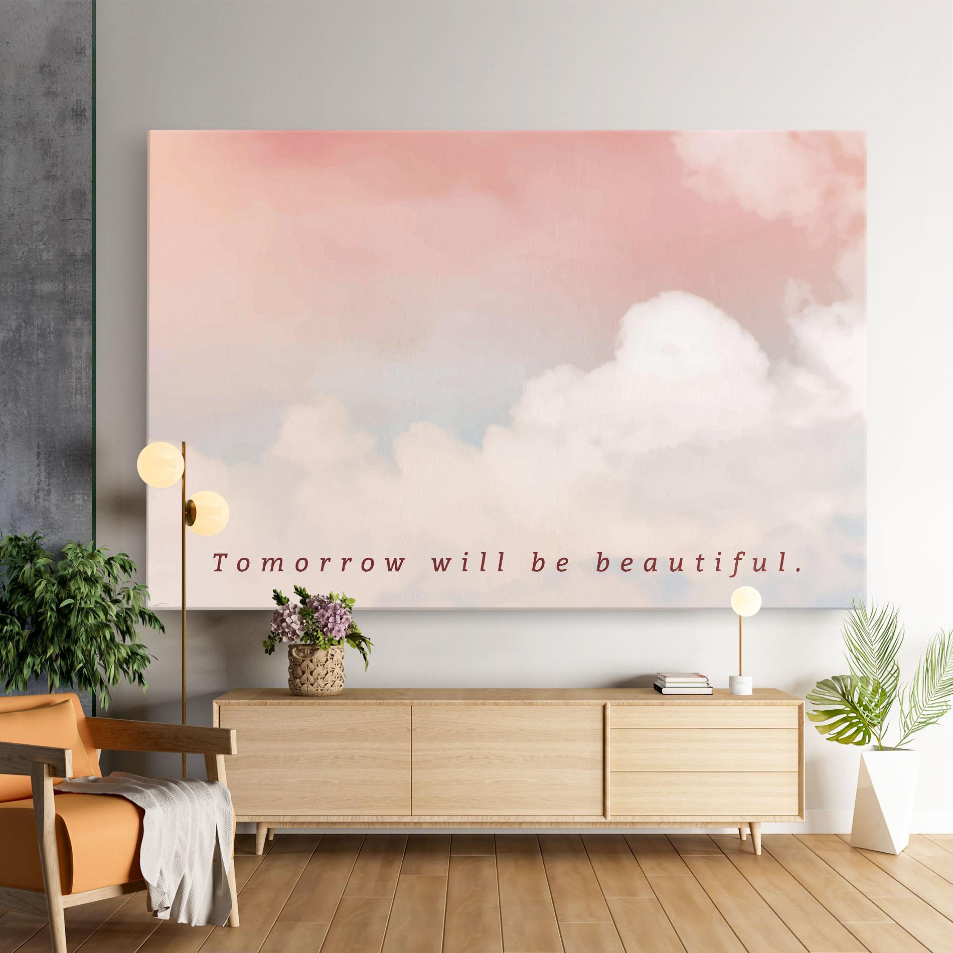 Tablou Canvas Clouds Text Pink Blue mockup 9