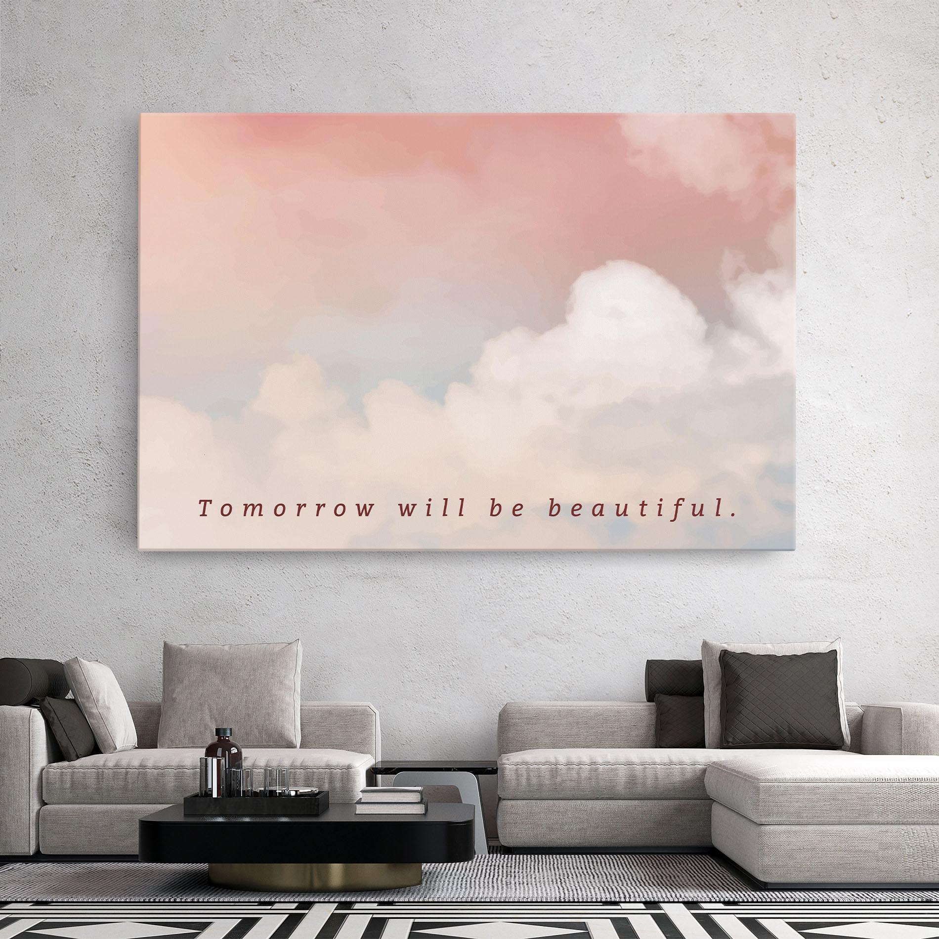 Tablou Canvas Clouds Text Pink Blue mockup 2