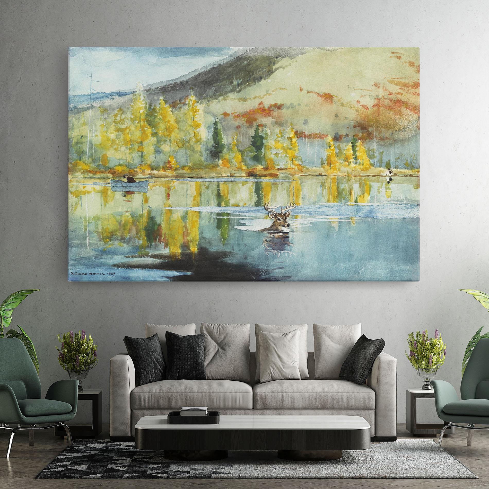 Tablou Canvas Trees Painting Lake mockup 7