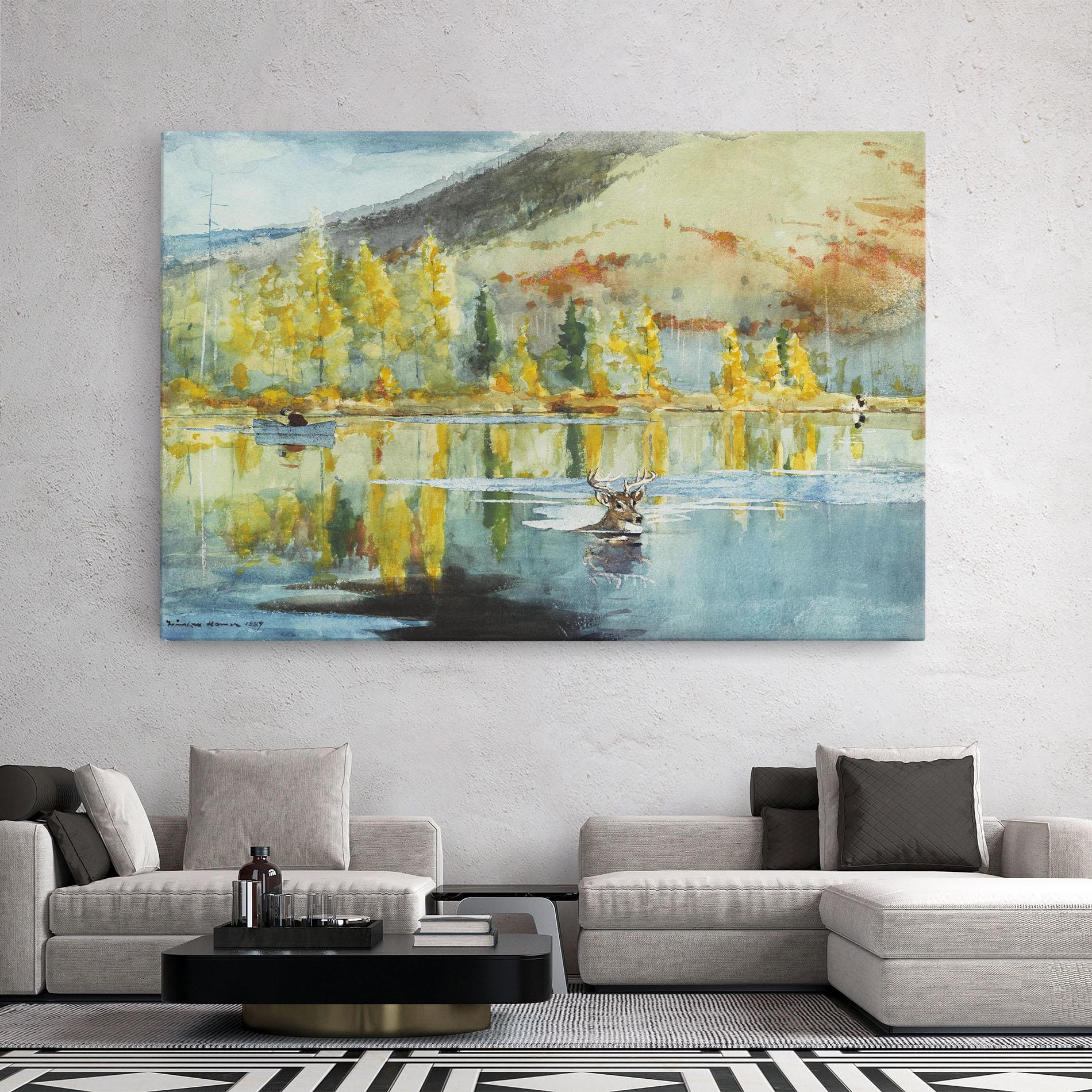 Tablou Canvas Trees Painting Lake mockup 2