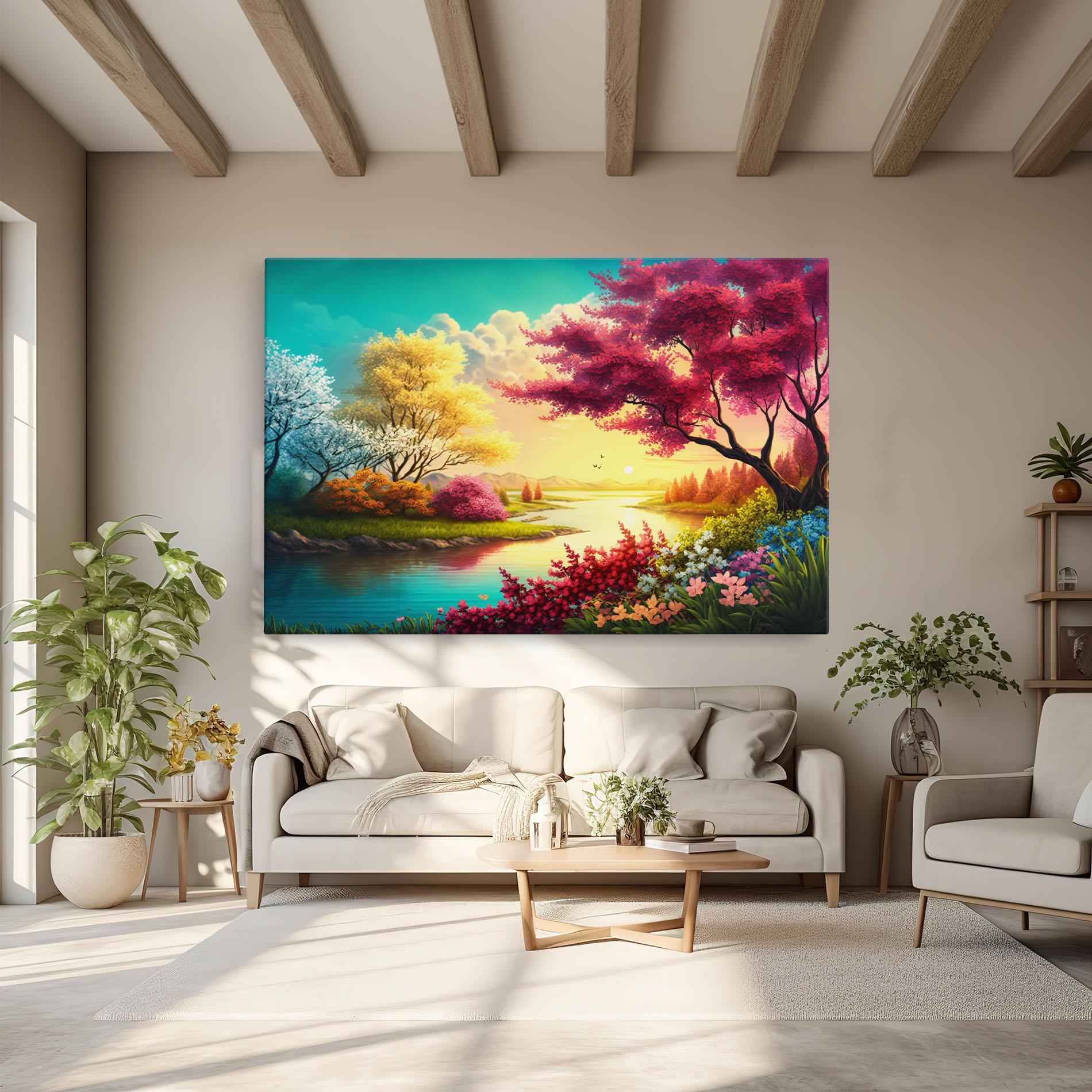 Tablou Canvas Pink Yellow Trees mockup 6