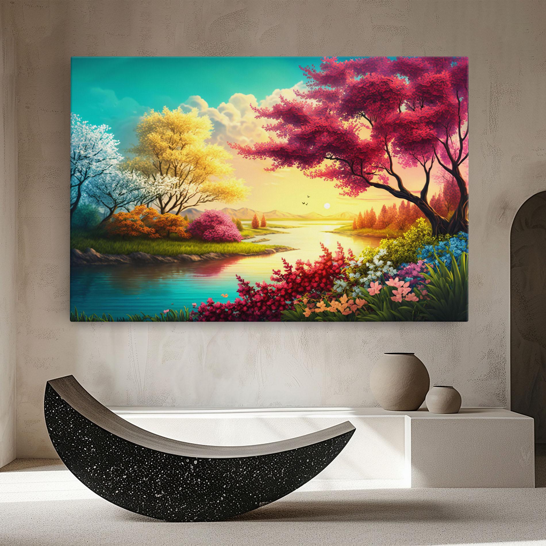 Tablou Canvas Pink Yellow Trees mockup 8