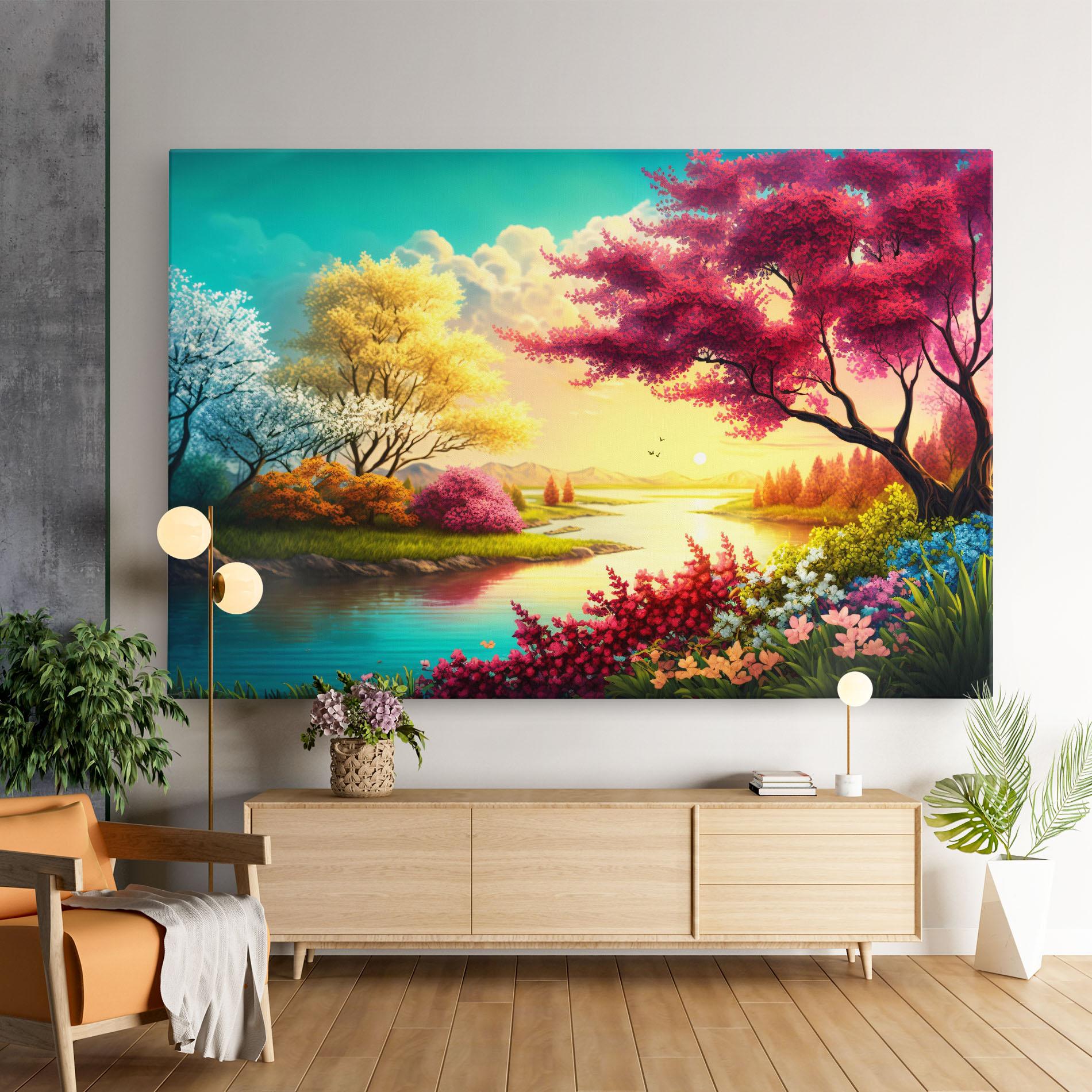 Tablou Canvas Pink Yellow Trees mockup 9