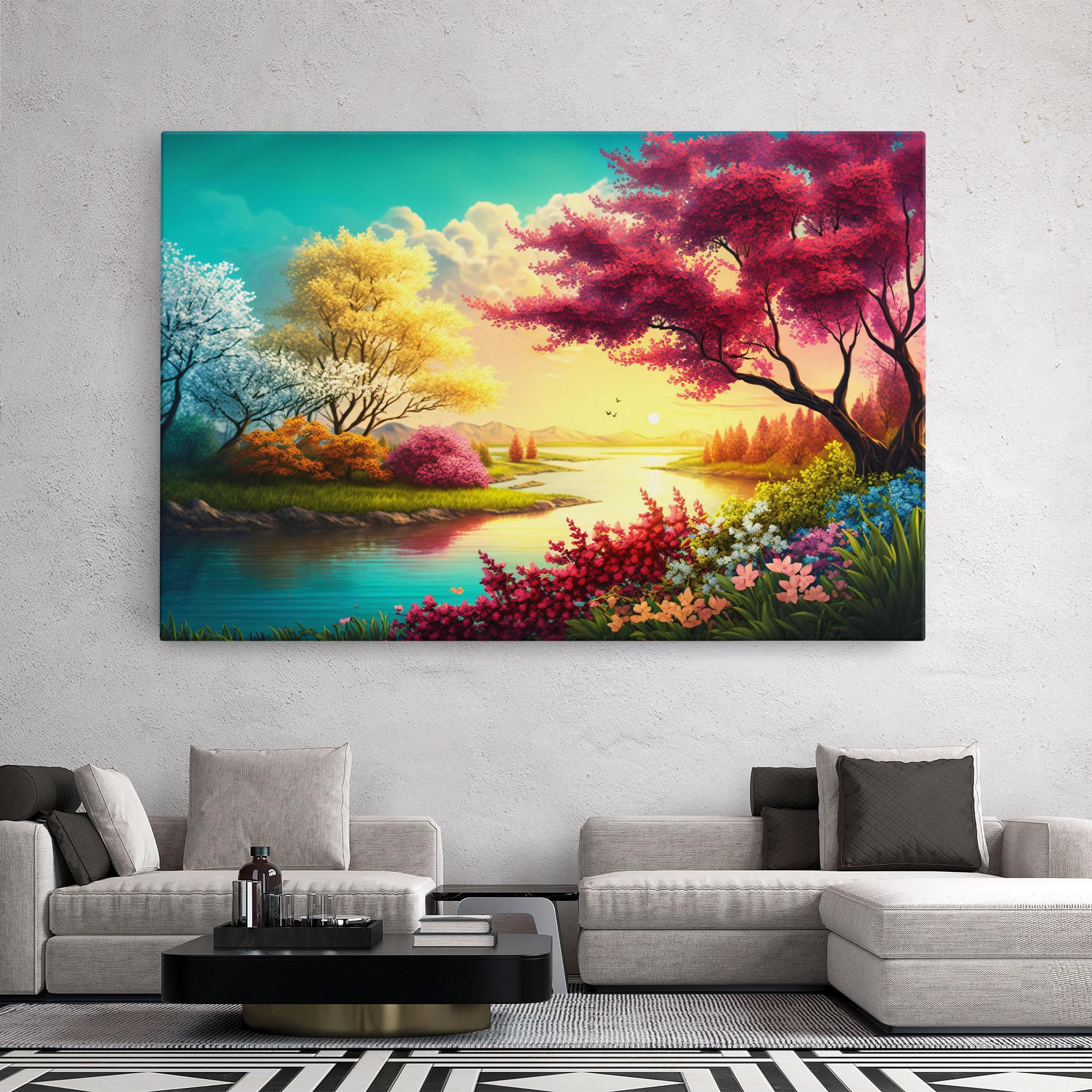Tablou Canvas Pink Yellow Trees mockup 2