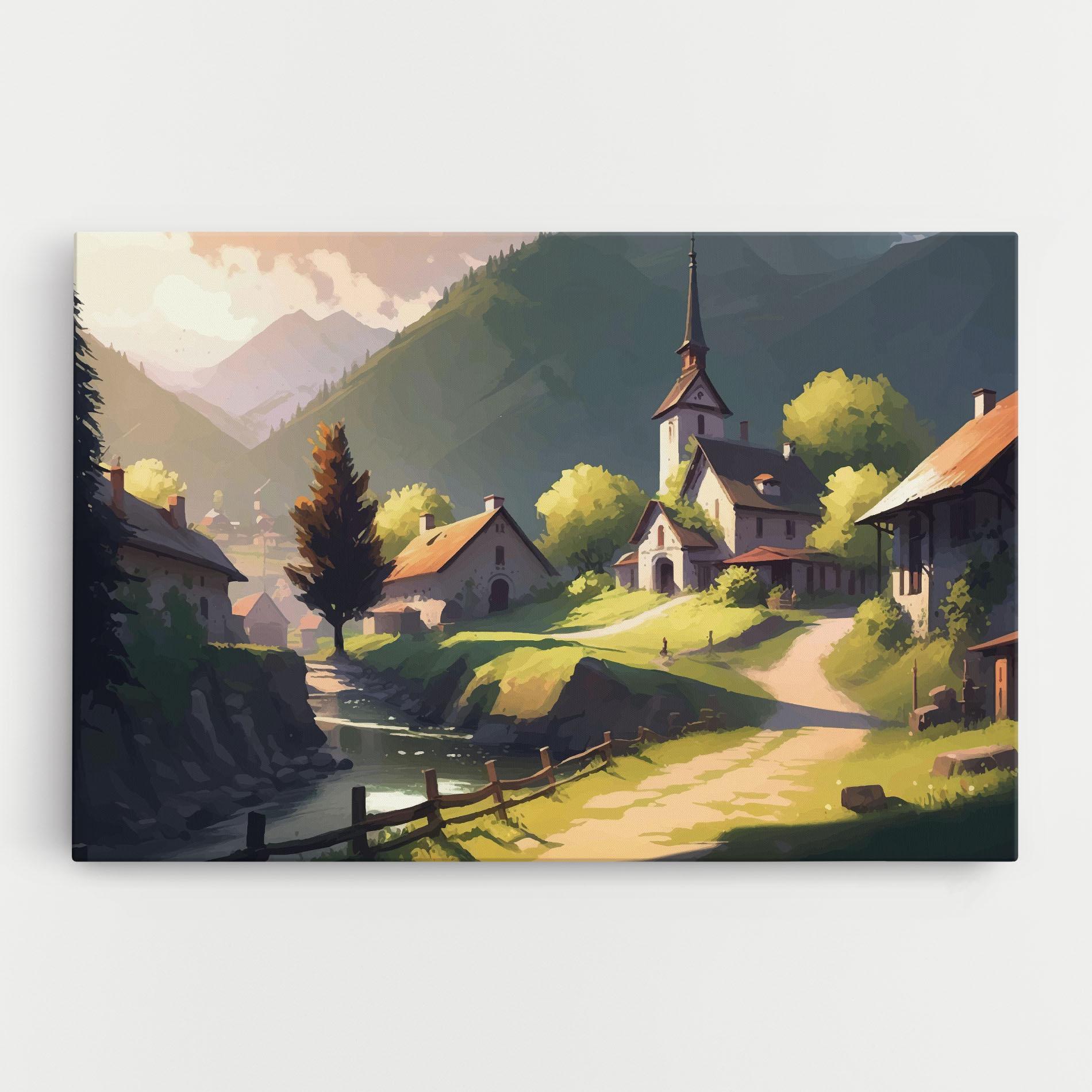 Tablou Canvas Village Church Art mockup 0