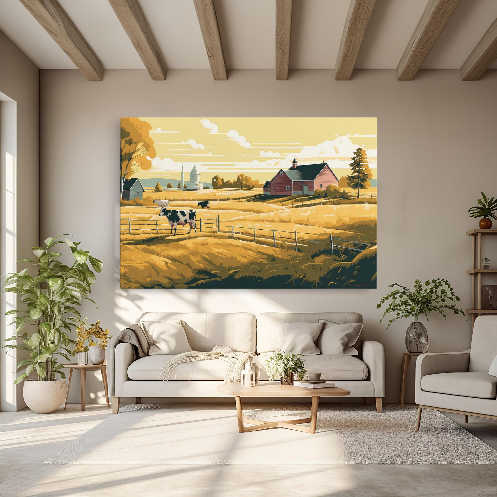 Tablou Canvas Cows Sunlight Farm mockup 6