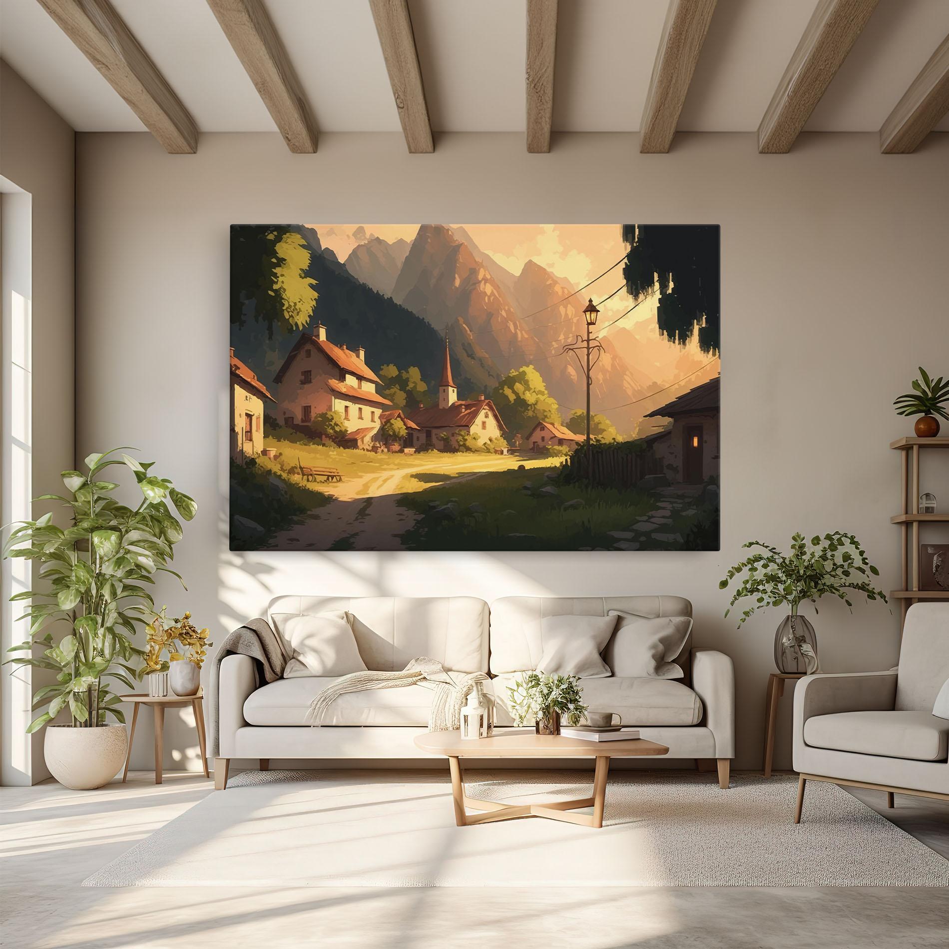 Tablou Canvas Grassy Village View mockup 6