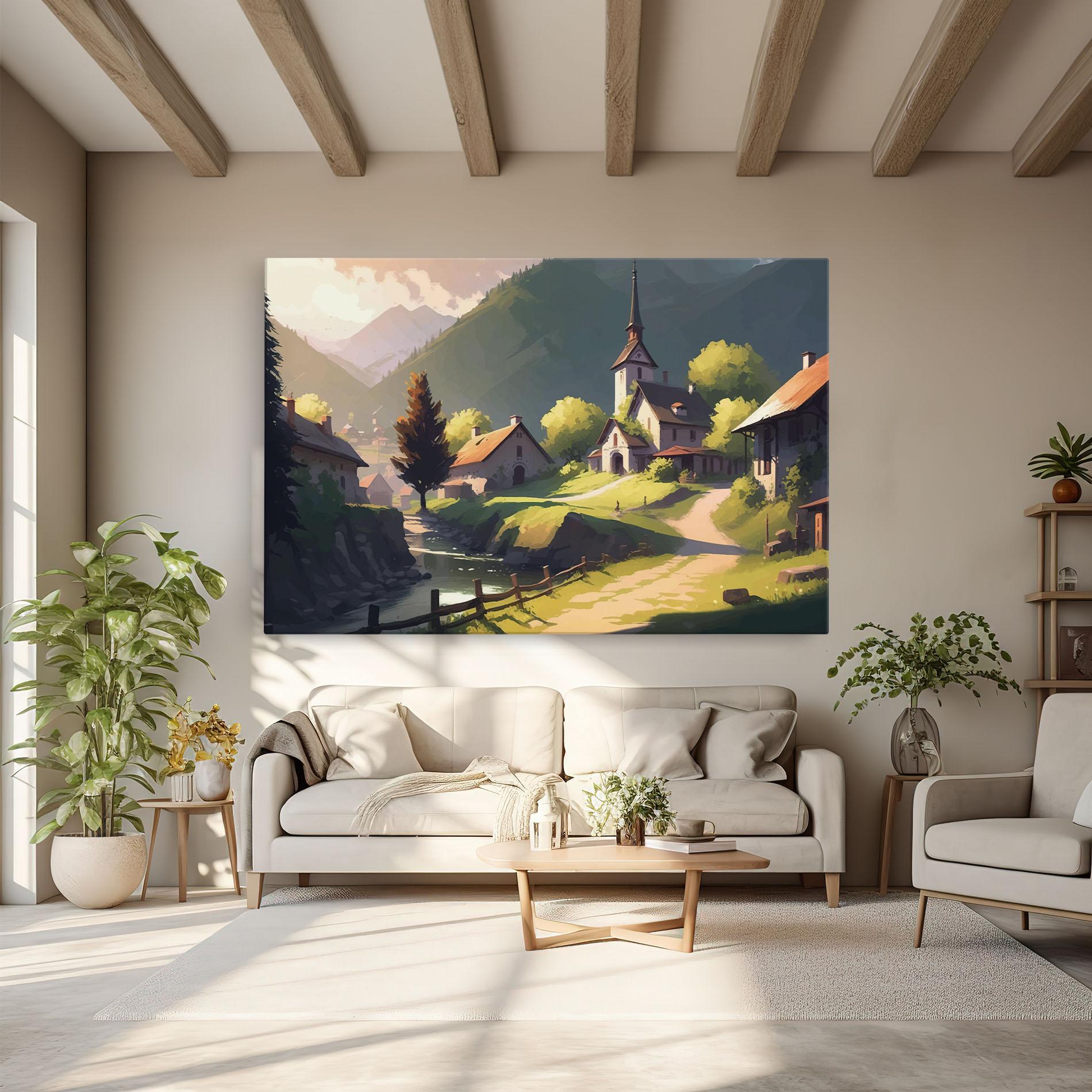 Tablou Canvas Village Church Art mockup 6