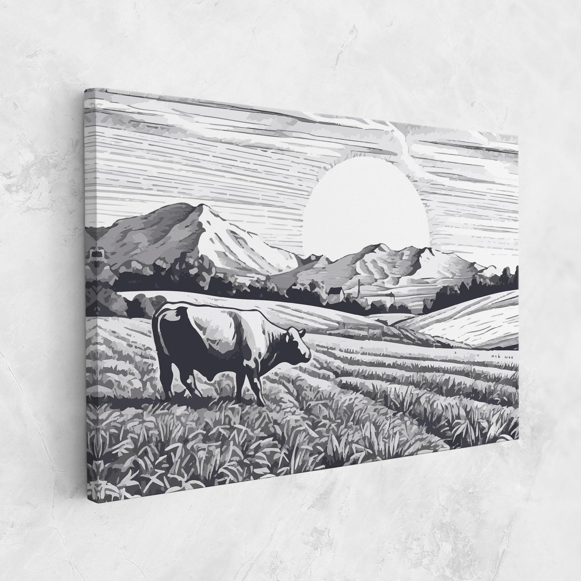 Tablou Canvas Cow Grey Ink mockup 1