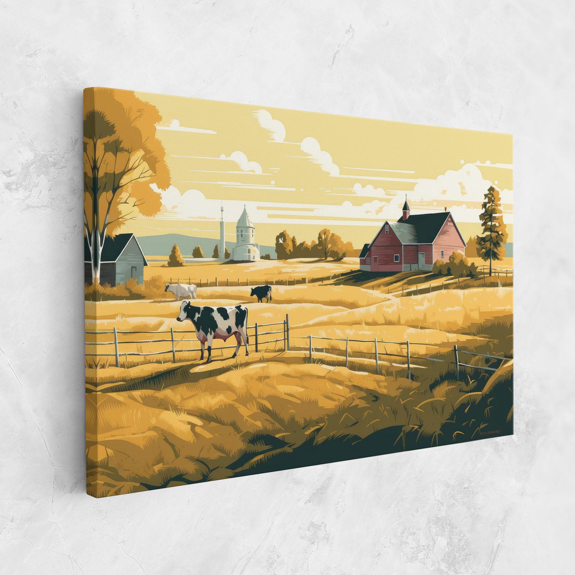 Tablou Canvas Cows Sunlight Farm mockup 1