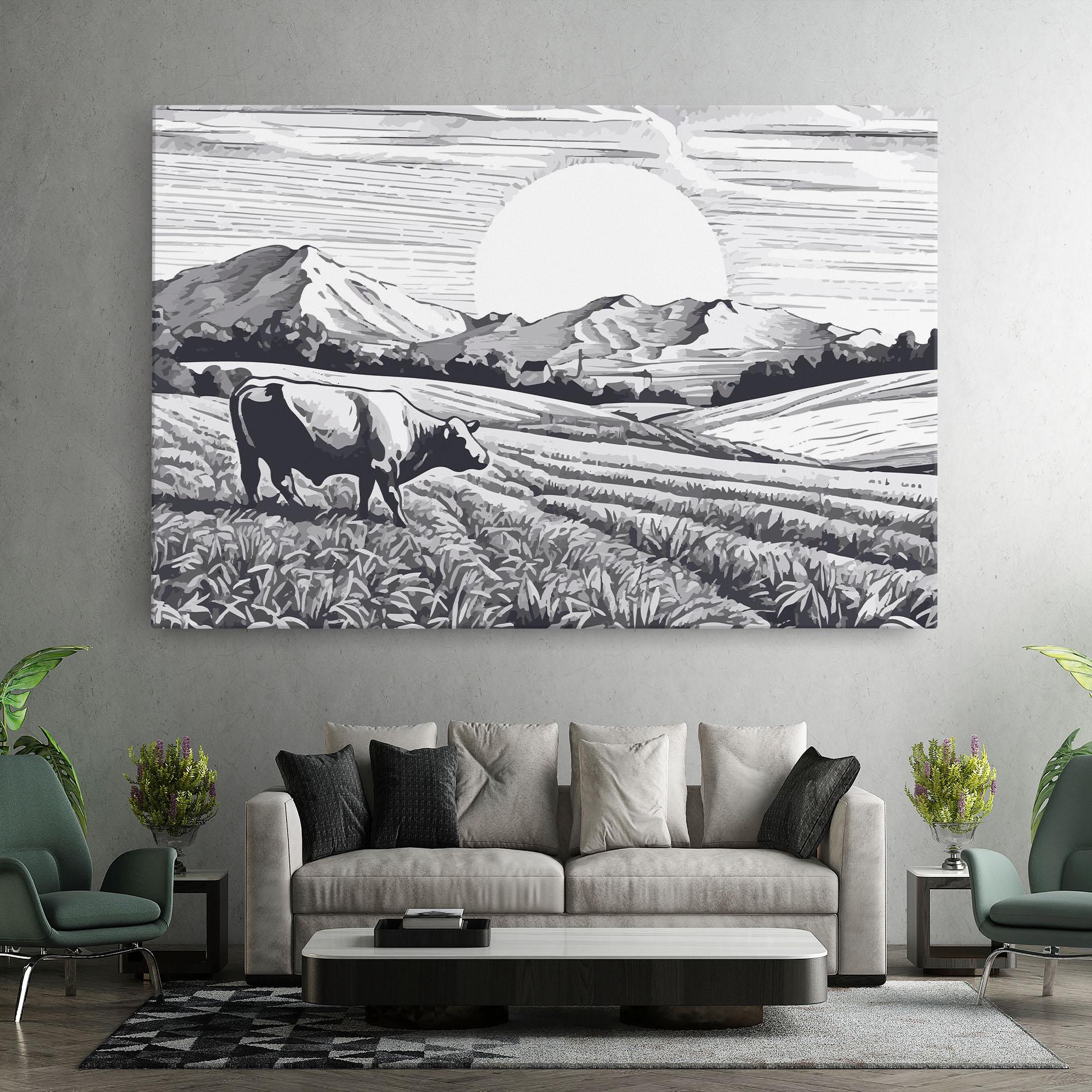 Tablou Canvas Cow Grey Ink mockup 7