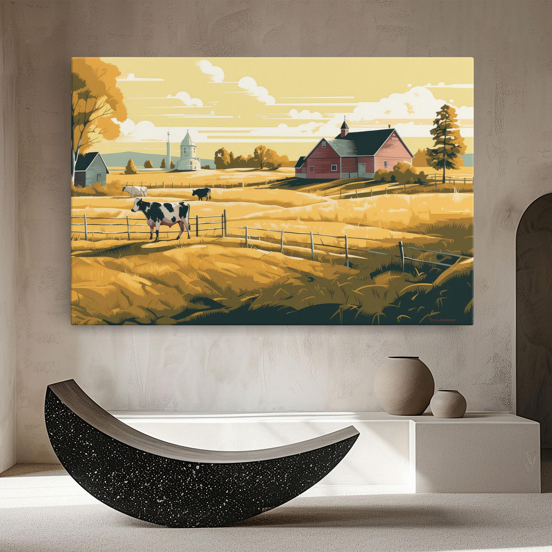 Tablou Canvas Cows Sunlight Farm mockup 8