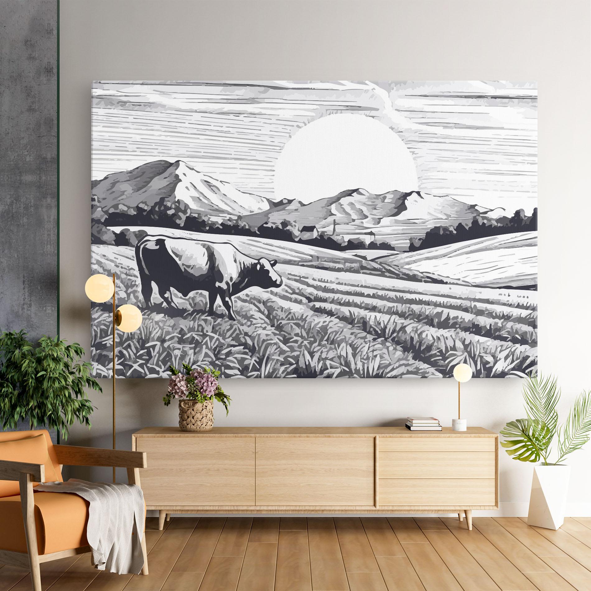 Tablou Canvas Cow Grey Ink mockup 9