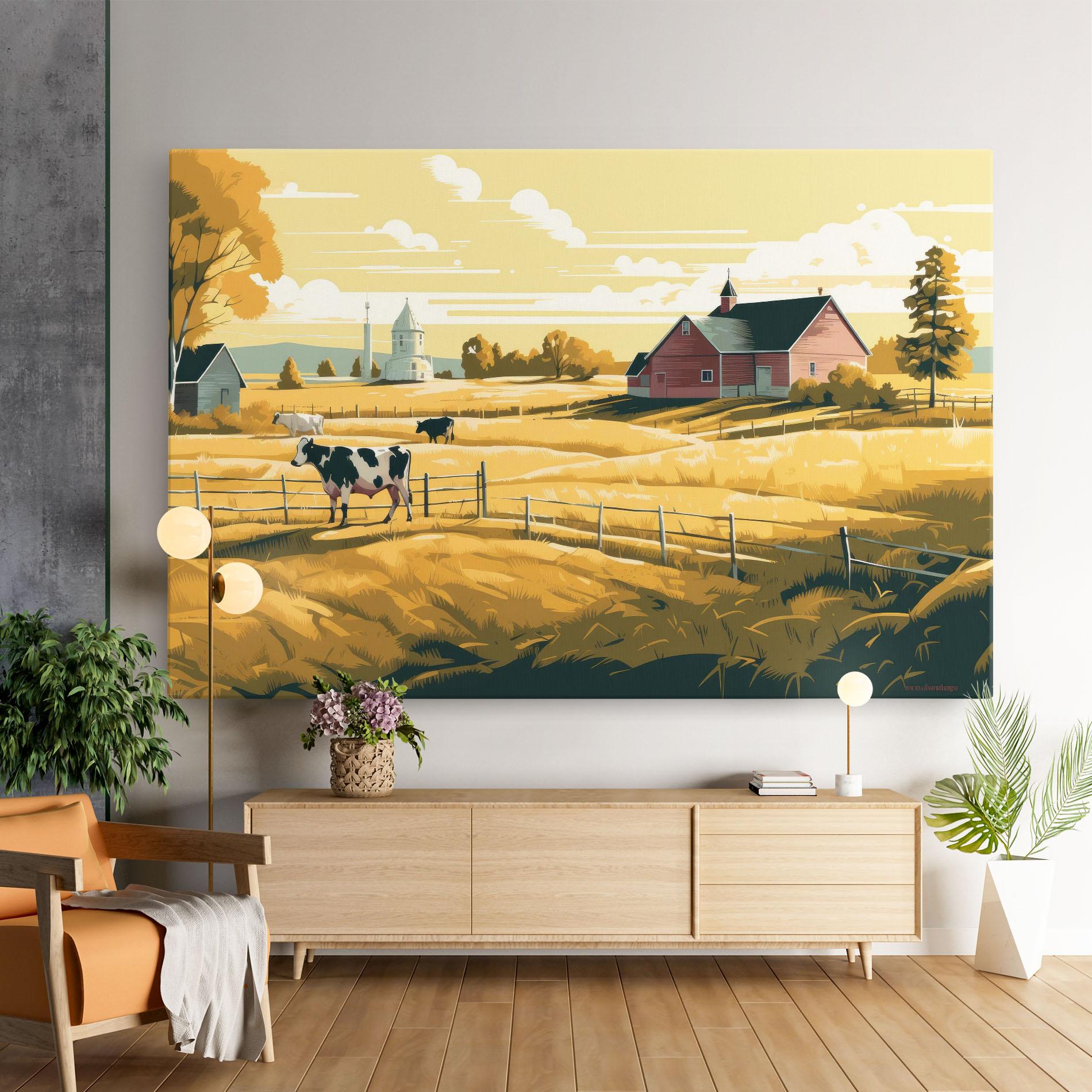 Tablou Canvas Cows Sunlight Farm mockup 9