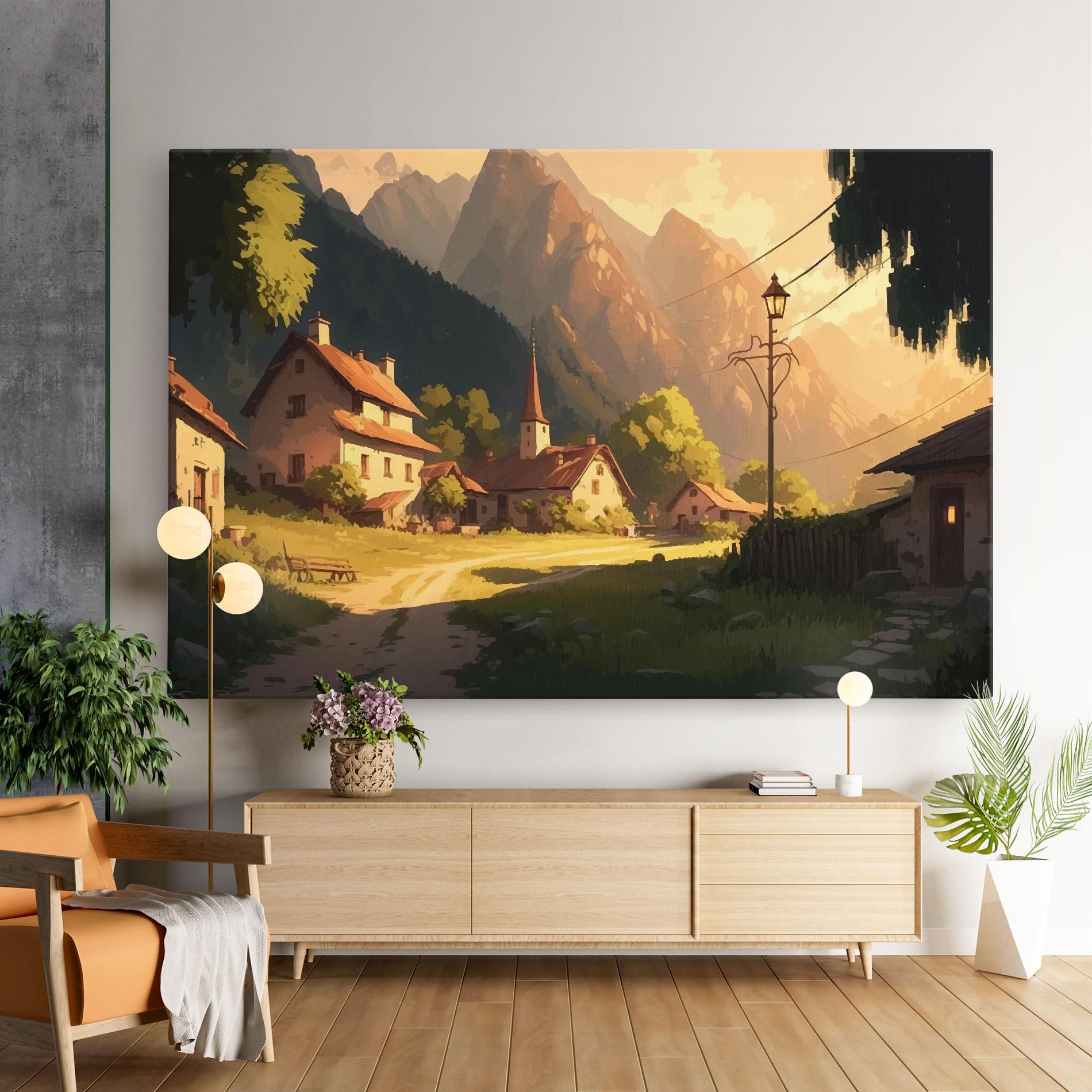 Tablou Canvas Grassy Village View mockup 9