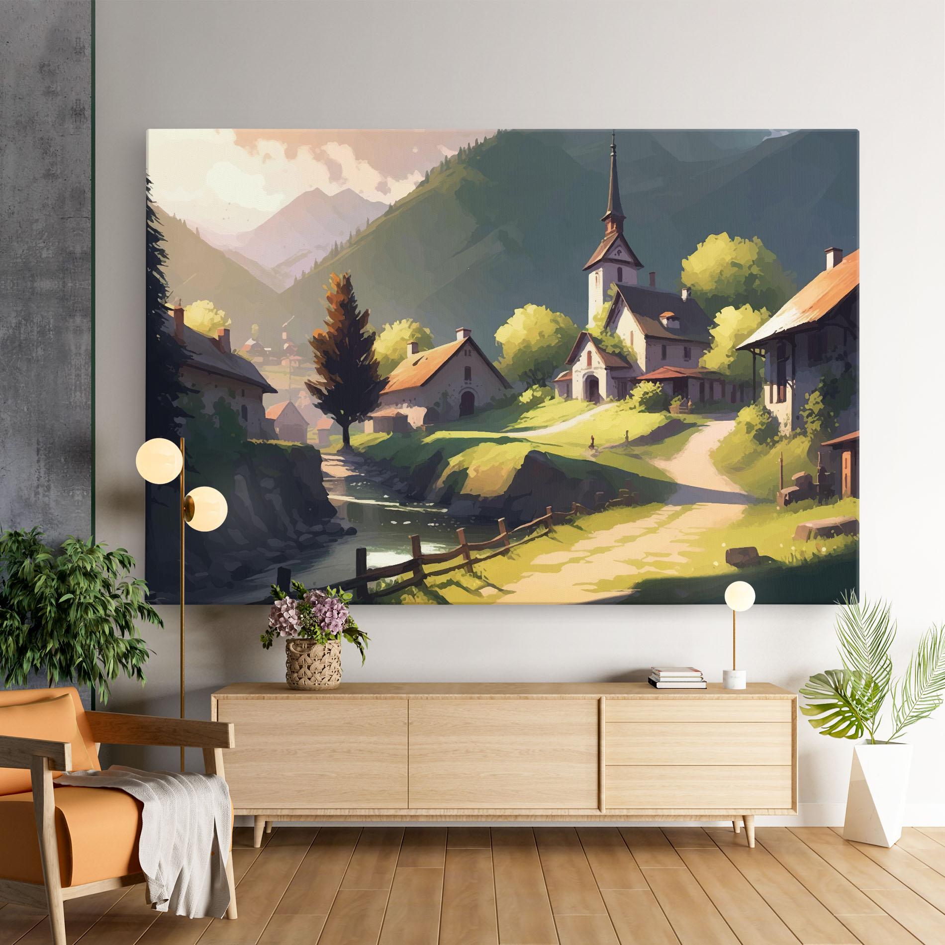 Tablou Canvas Village Church Art mockup 9