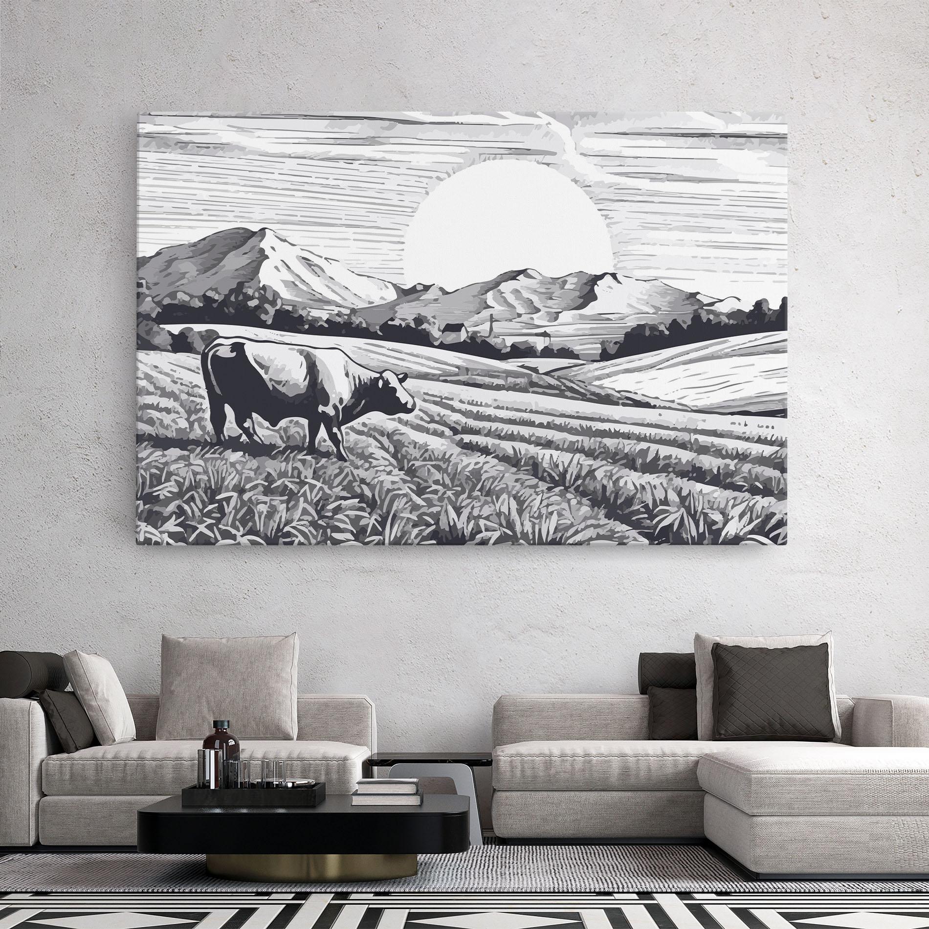 Tablou Canvas Cow Grey Ink mockup 2