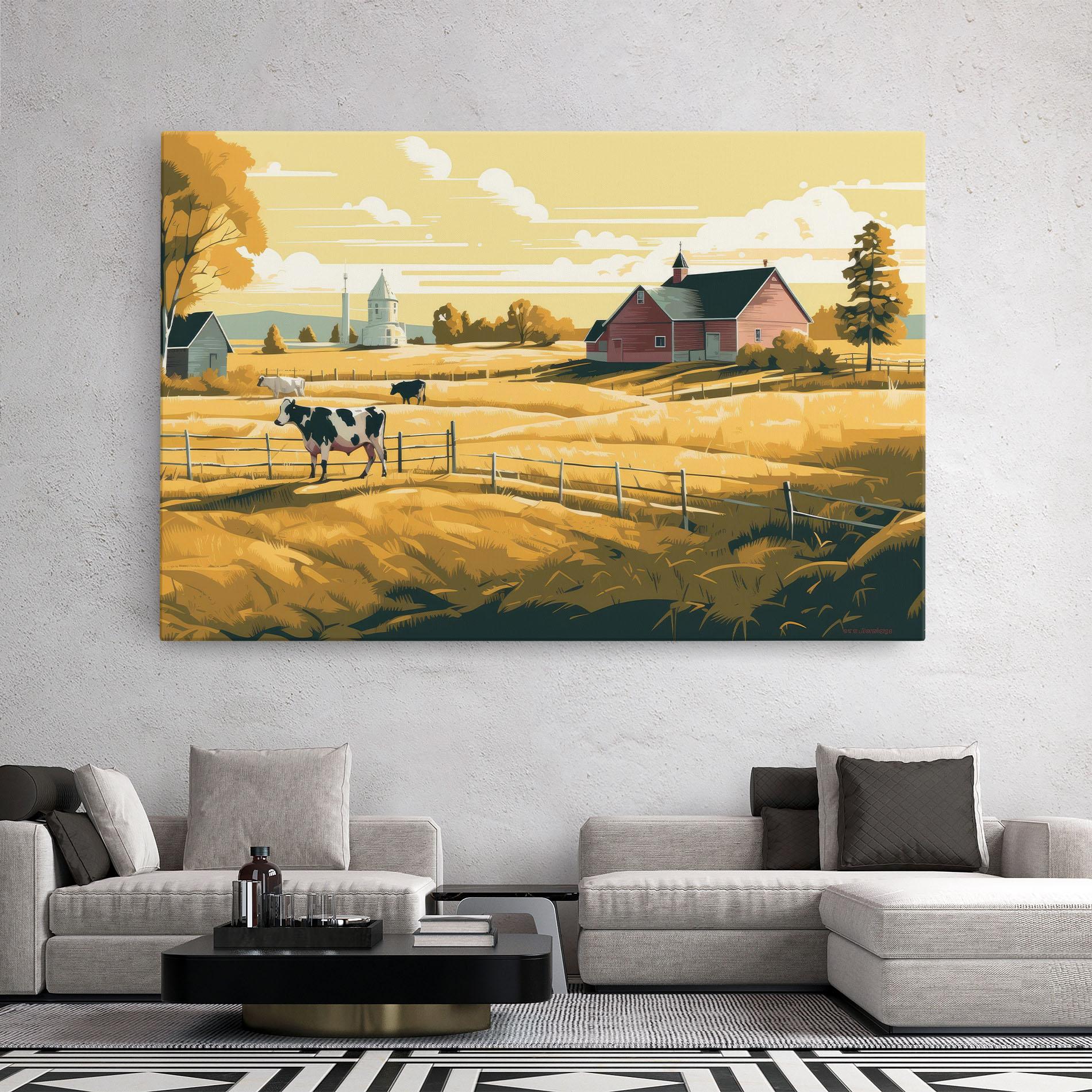 Tablou Canvas Cows Sunlight Farm mockup 2